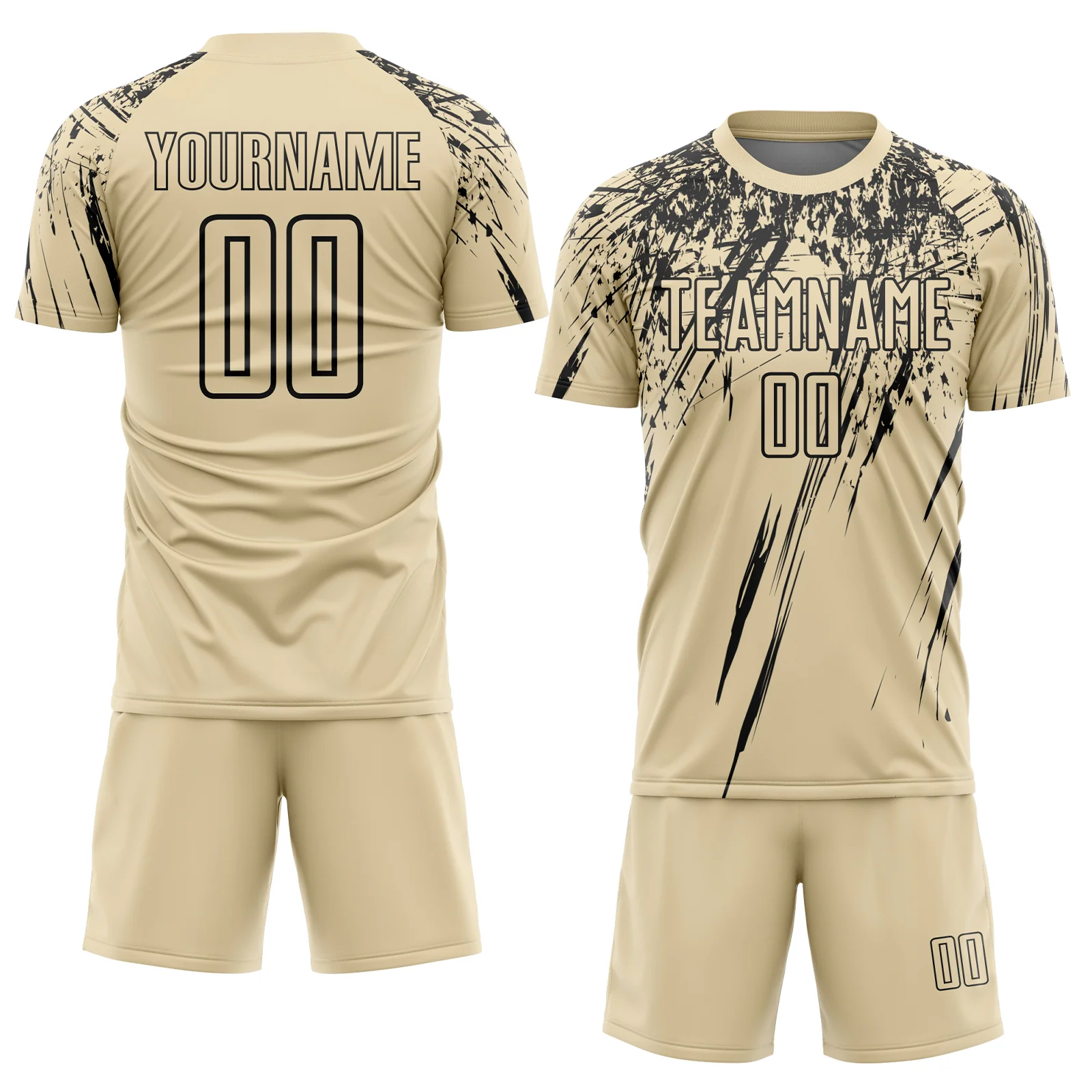 Custom Cream Black Splash Sports Sublimation Soccer Uniform Jersey - Image 2