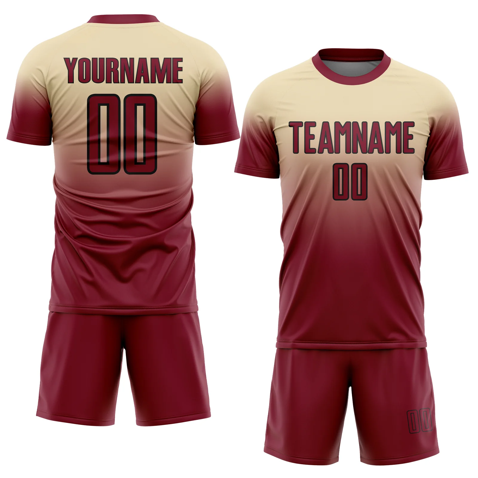Custom Cream Crimson-Black Fade Fashion Sublimation Soccer Uniform Jersey - Image 2