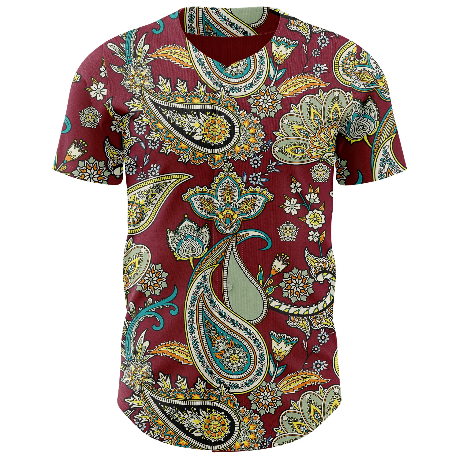 Custom Crimson Black Rave Party Ethnic Paisley Bandana Authentic Baseball Jersey - Image 2