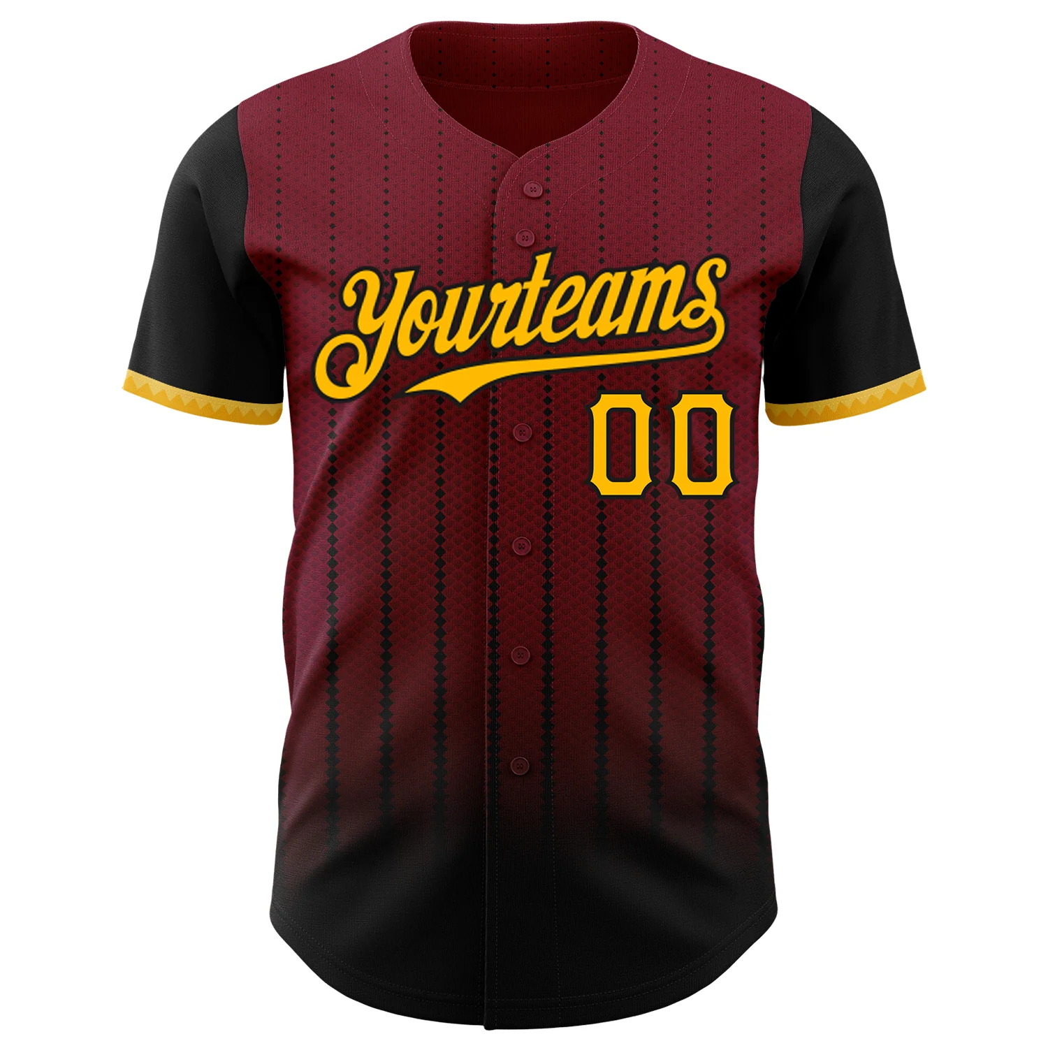 Custom Crimson Gold-Black 3D Pattern Design Gradient Geometric Shape Authentic Baseball Jersey - Image 2