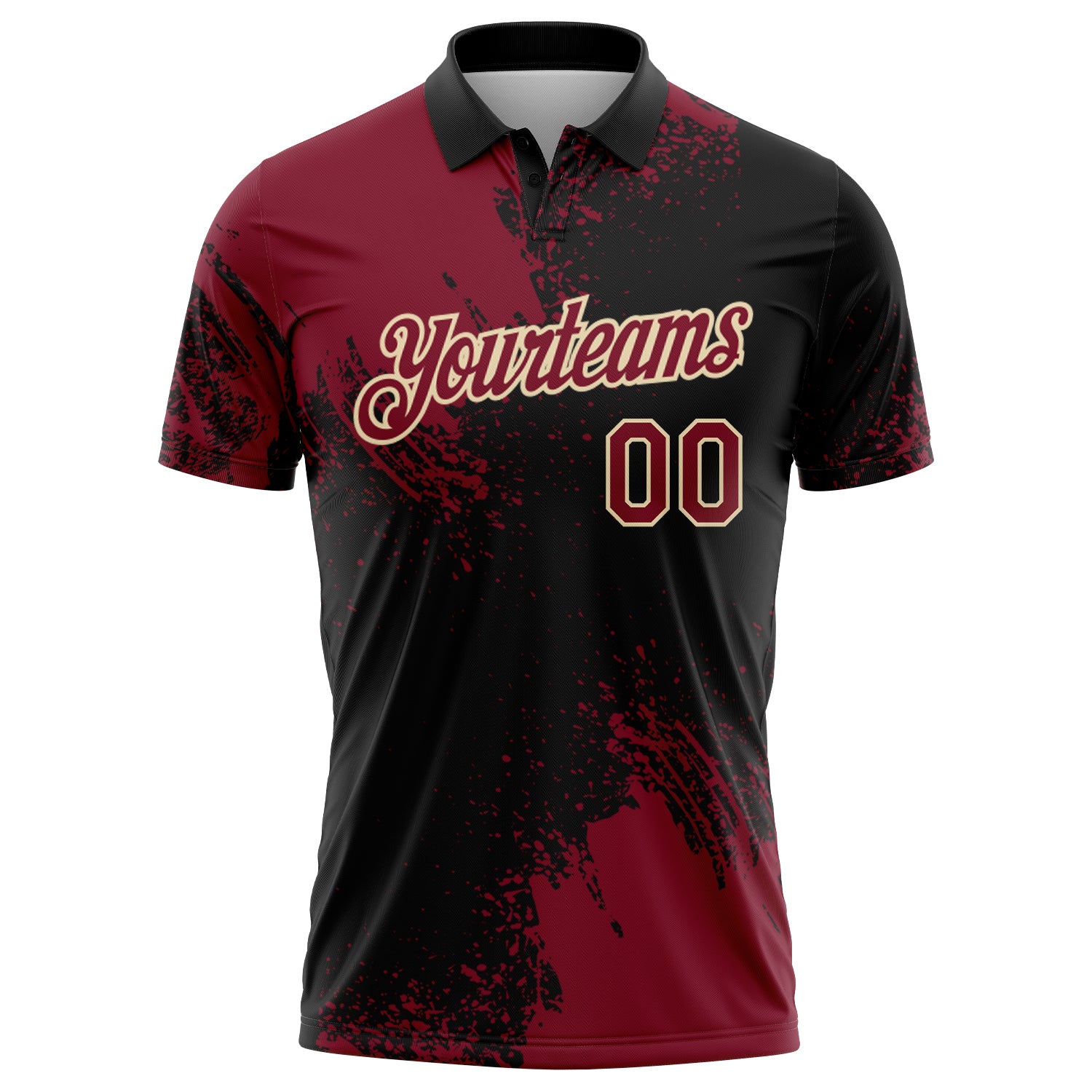 Custom Crimson Black-Cream 3D Pattern Design Abstract Brush Stroke Performance Polo Shirt - Image 2