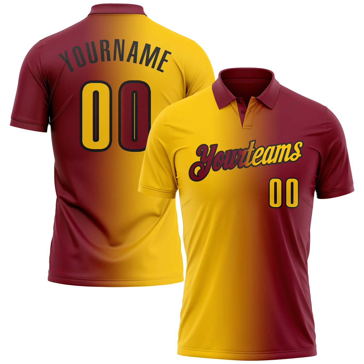 Custom Crimson Yellow-Black 3D Gradient Fashion Performance Polo Shirt