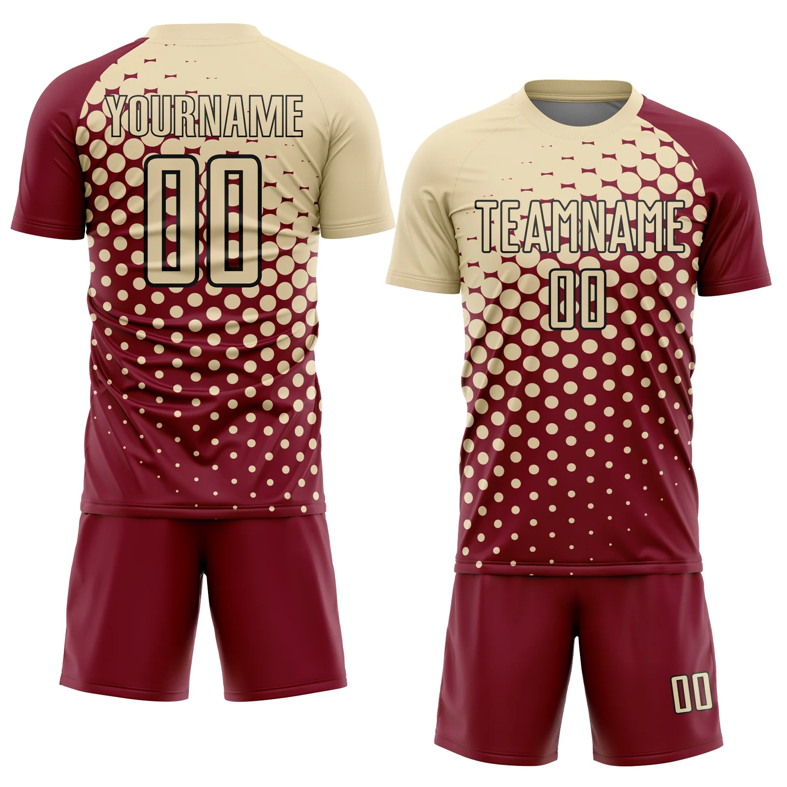Custom Crimson Cream-Black Modern Polka Dot Sublimation Soccer Uniform Jersey - Image 2