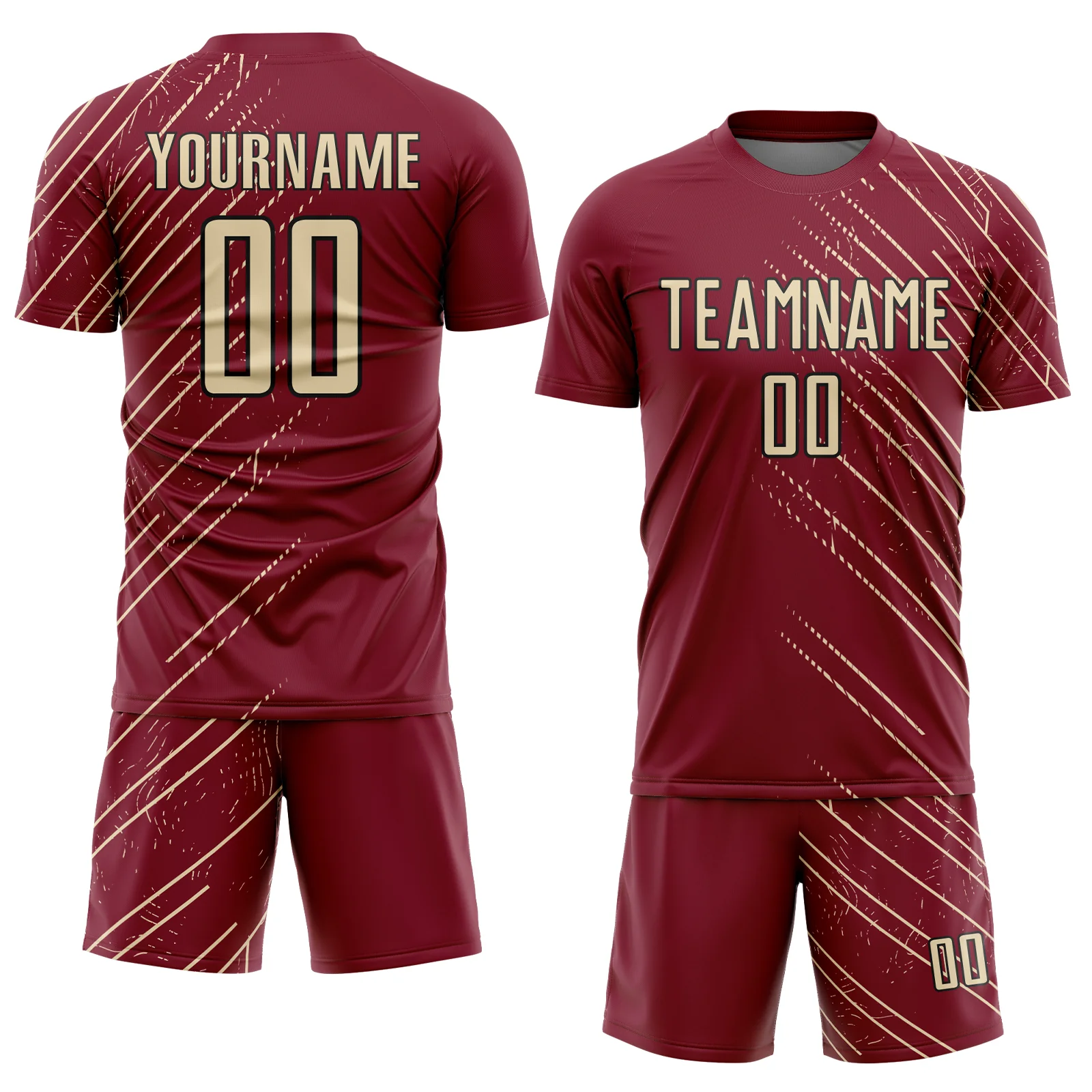 Custom Crimson Cream-Black Lines Sports Sublimation Soccer Uniform Jersey - Image 2