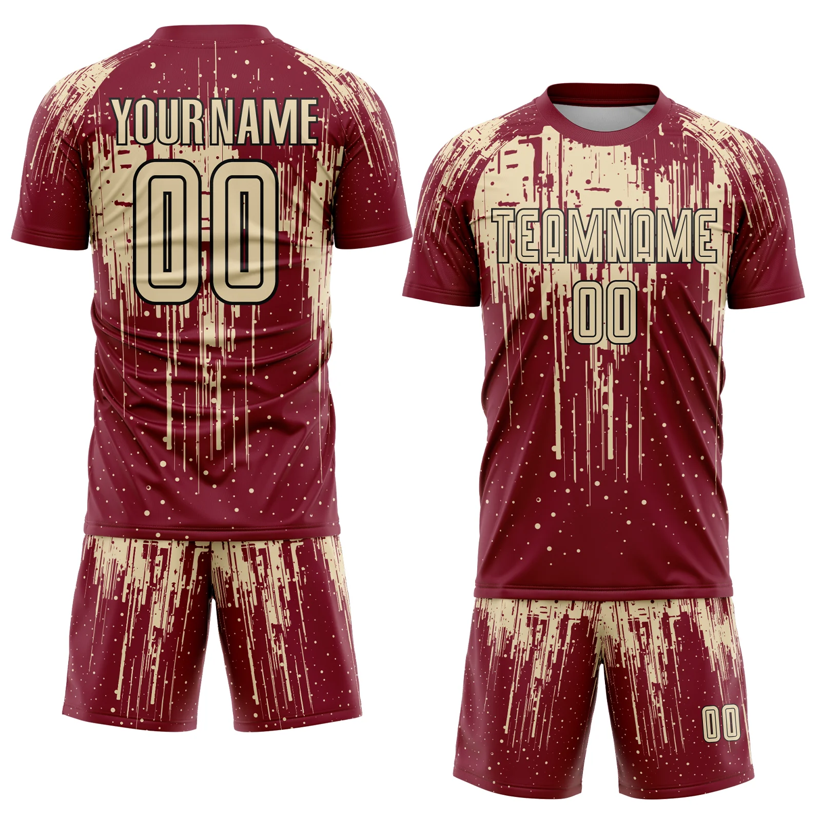 Custom Crimson Cream-Black Dripping Splatte Pattern Sports Sublimation Soccer Uniform Jersey - Image 2