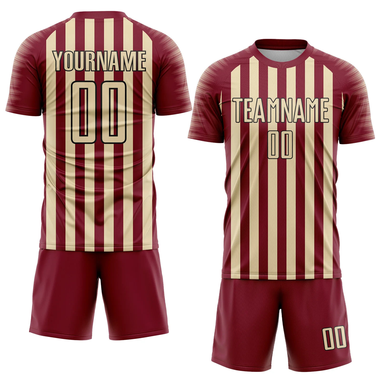Custom Crimson Cream-Black Stripe Sports Sublimation Soccer Uniform Jersey - Image 2