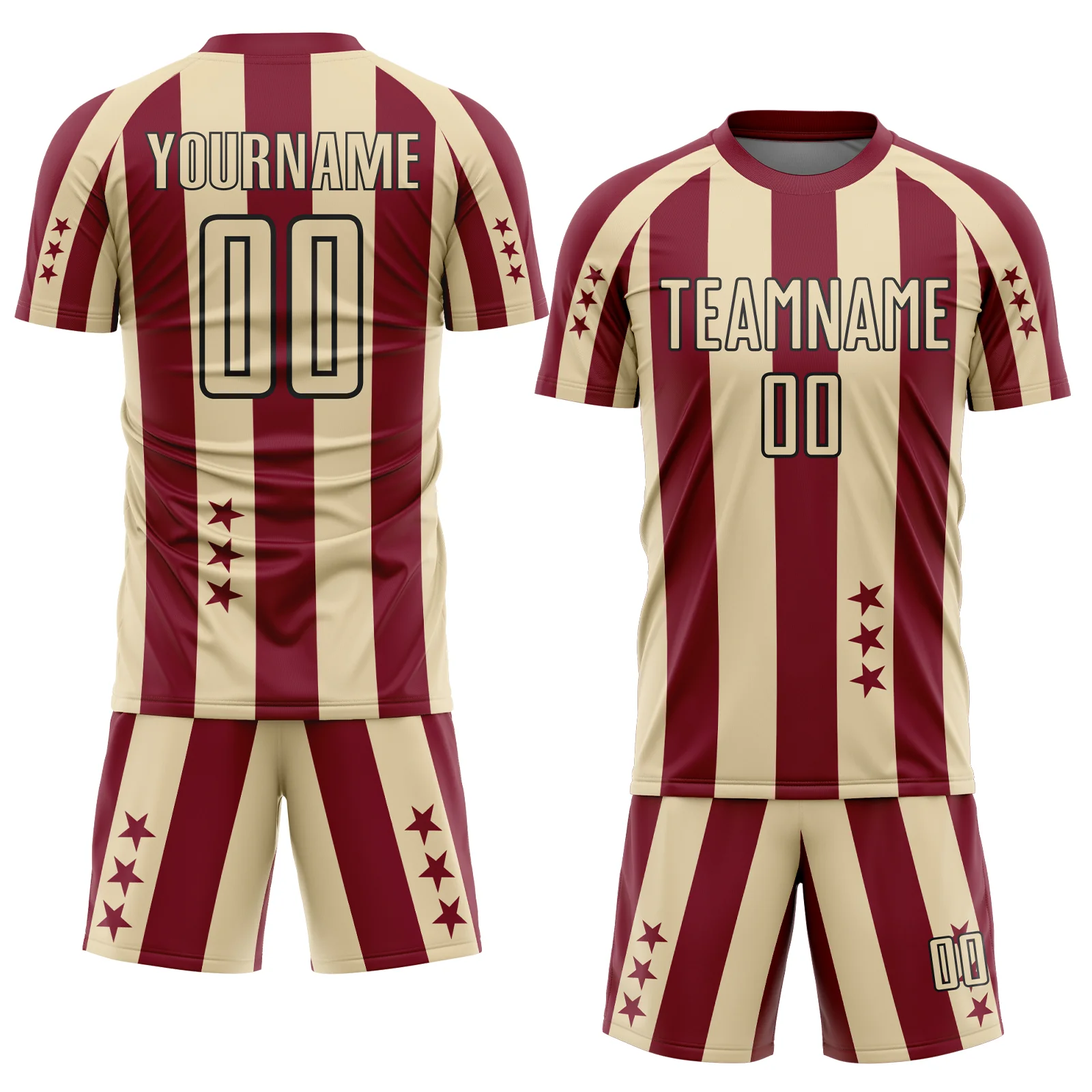 Custom Crimson Cream-Black Stars And Stripes Sports Sublimation Soccer Uniform Jersey - Image 2