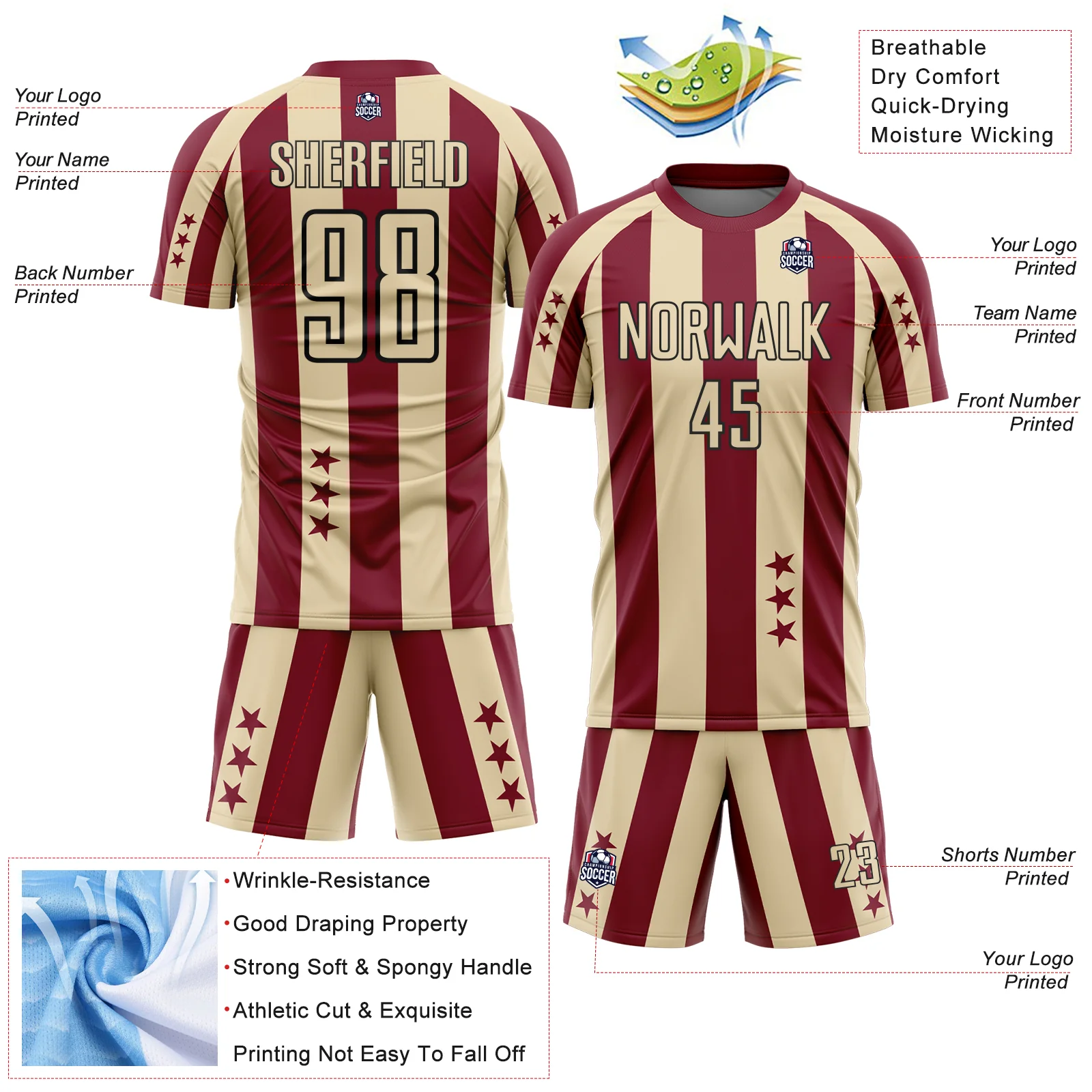 Custom Crimson Cream-Black Stars And Stripes Sports Sublimation Soccer Uniform Jersey - Image 4
