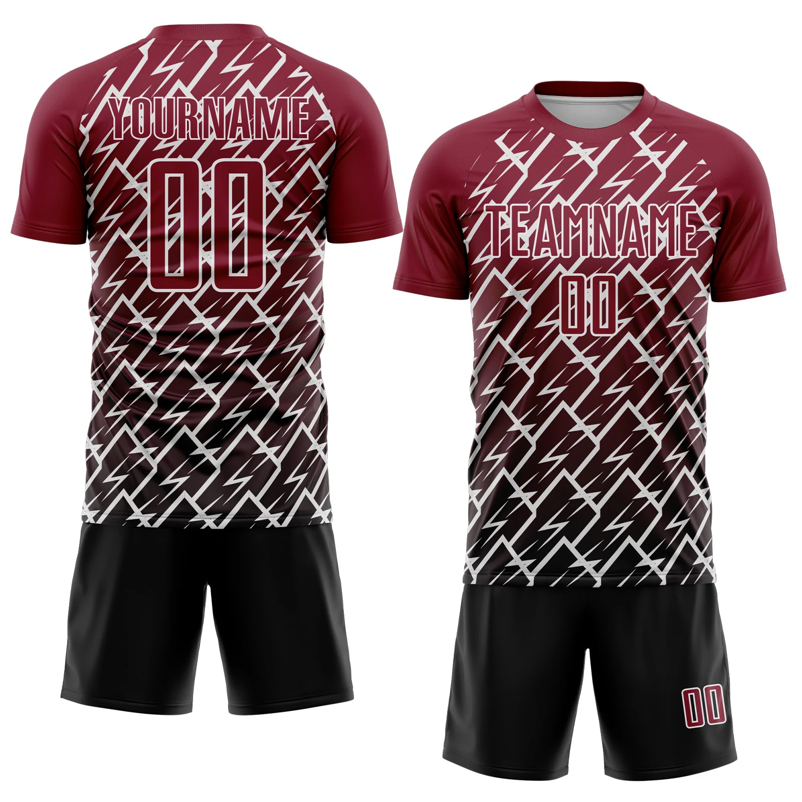 Custom Crimson Black-White Lightning Sports Sublimation Soccer Uniform Jersey - Image 2