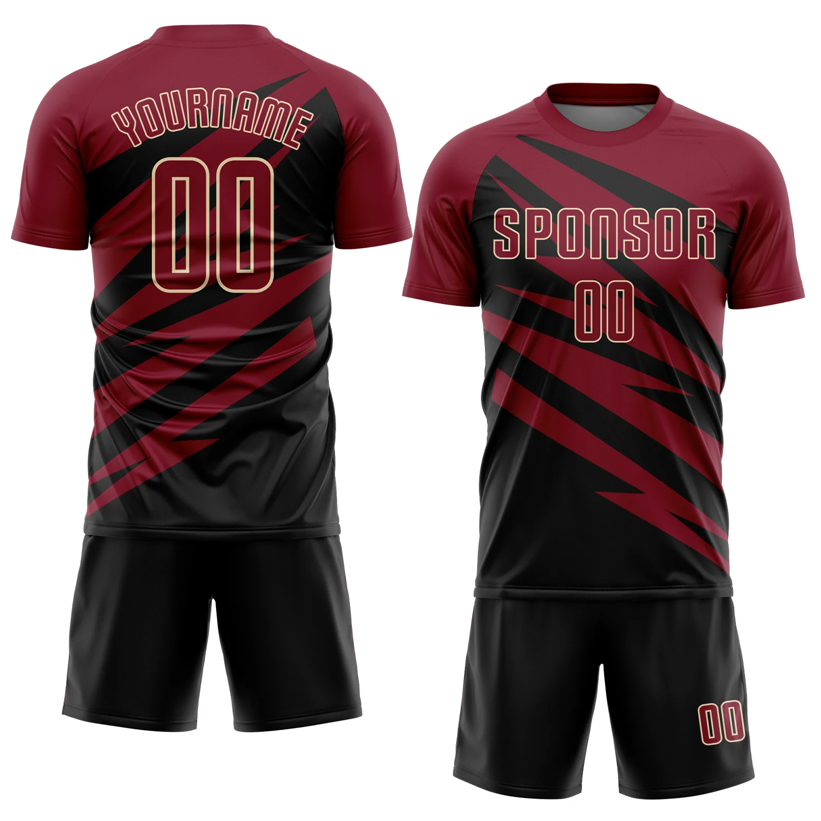 Custom Crimson Black-Cream Abstract Line Sports Sublimation Soccer Uniform Jersey - Image 2