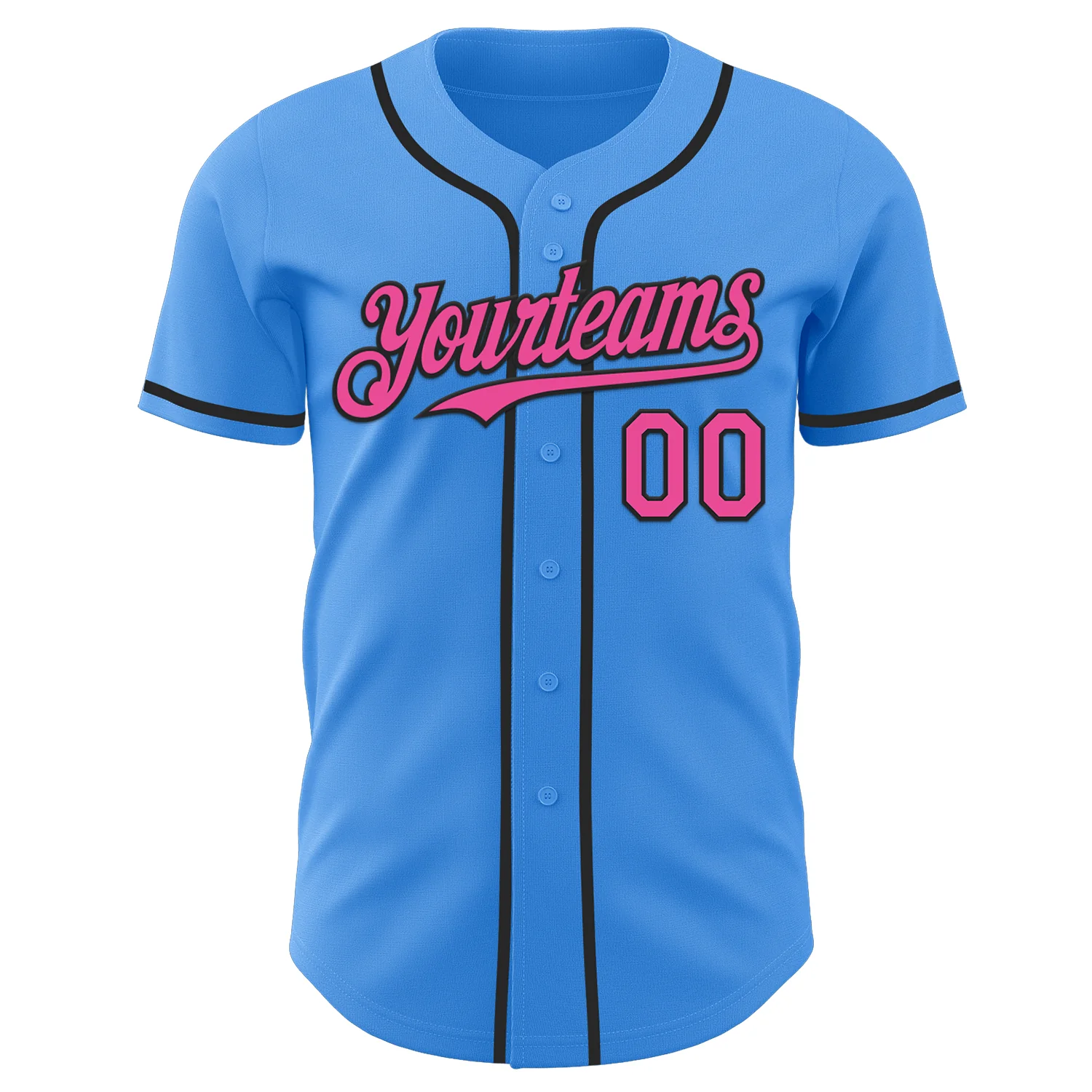 Custom Electric Blue Pink-Black Authentic Baseball Jersey - Image 2