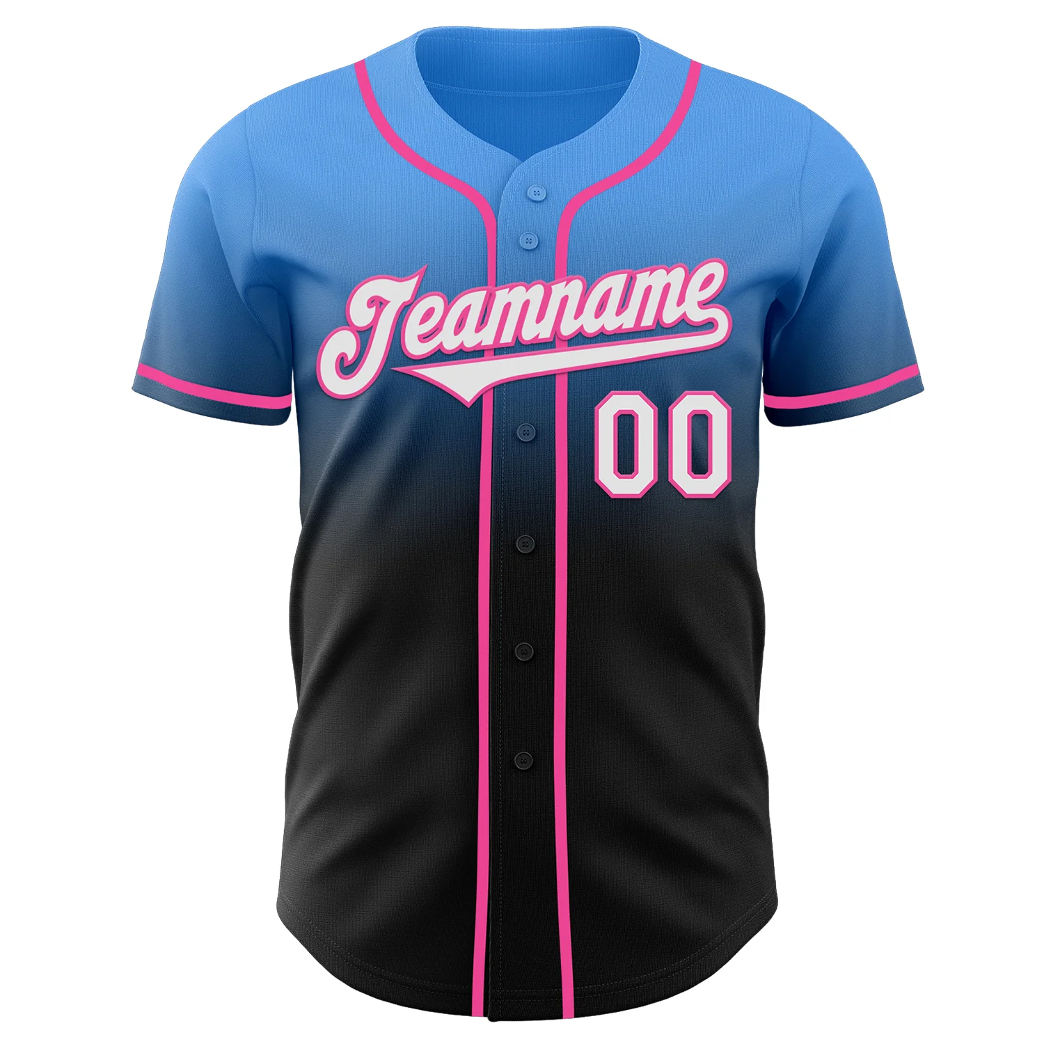 Custom Electric Blue Black-Pink Authentic Fade Fashion Baseball Jersey - Image 2