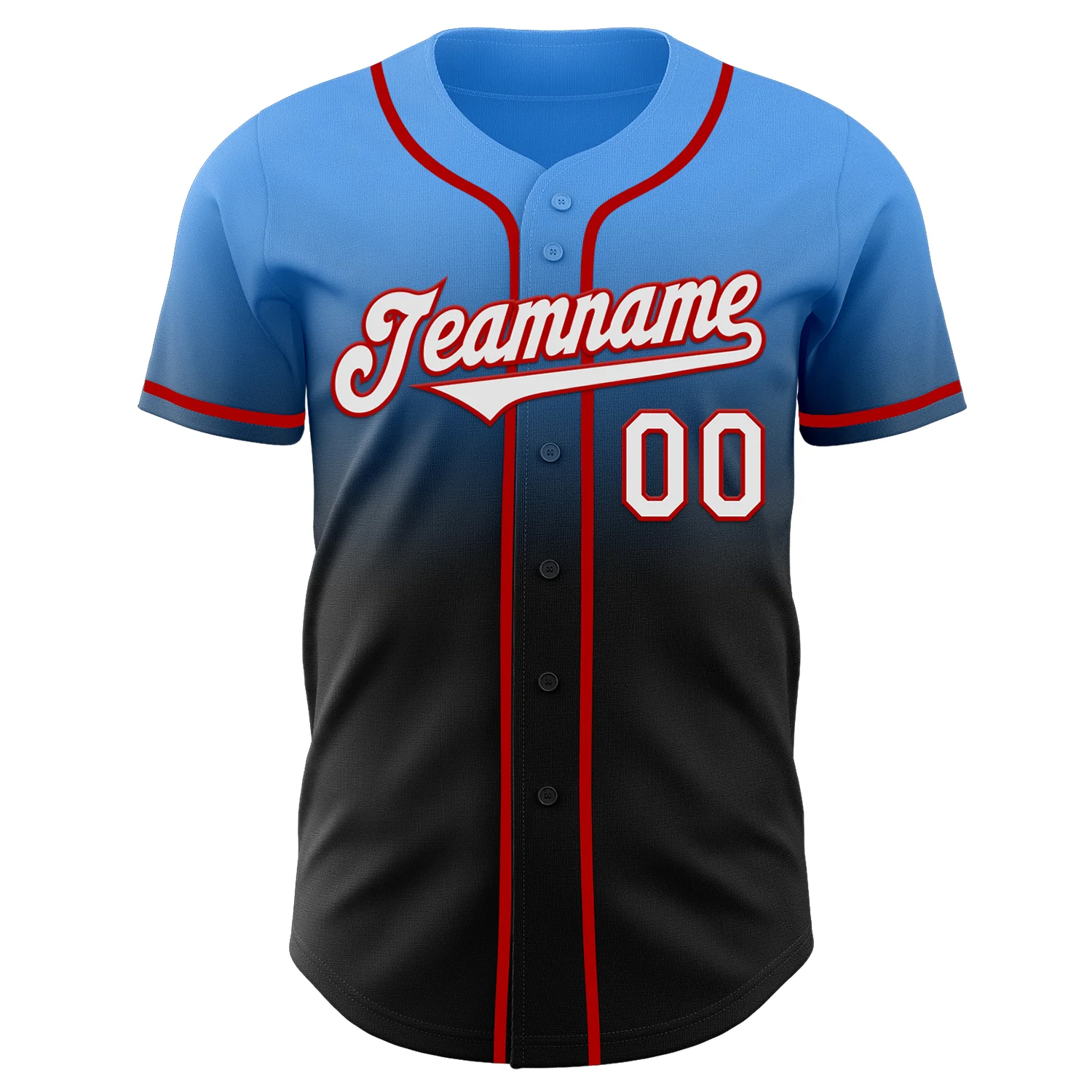 Custom Electric Blue Black-Red Authentic Fade Fashion Baseball Jersey - Image 2