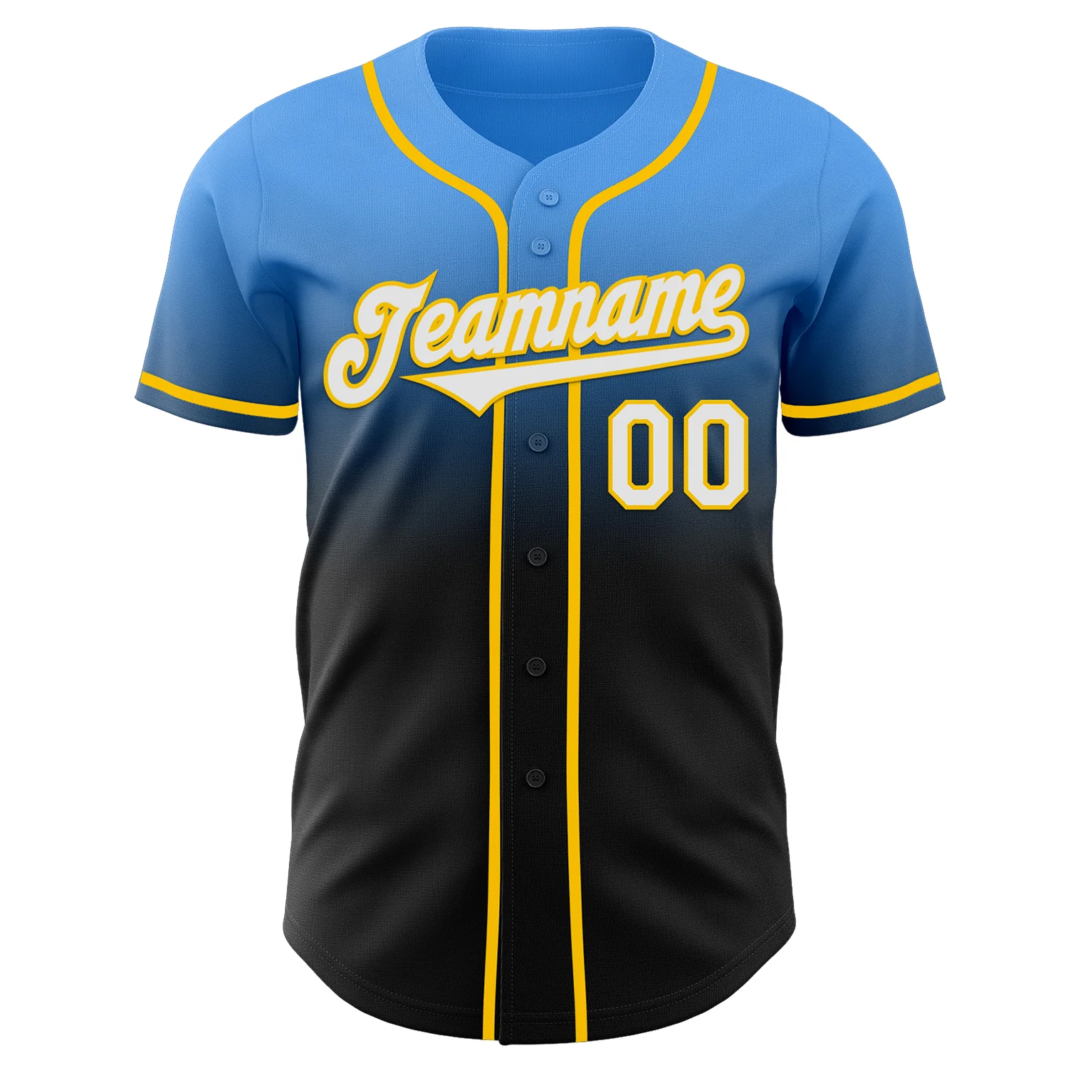 Custom Electric Blue Black-Yellow Authentic Fade Fashion Baseball Jersey - Image 2
