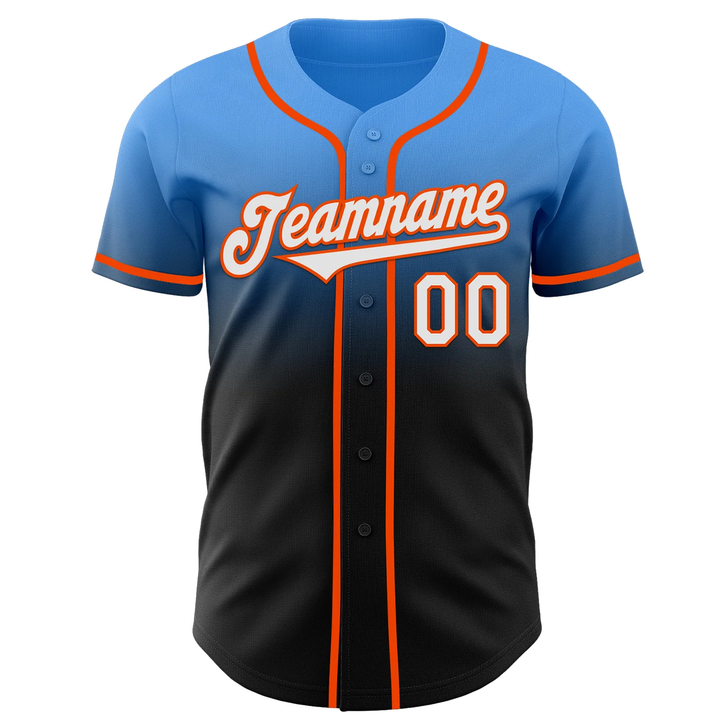 Custom Electric Blue Black-Orange Authentic Fade Fashion Baseball Jersey - Image 2