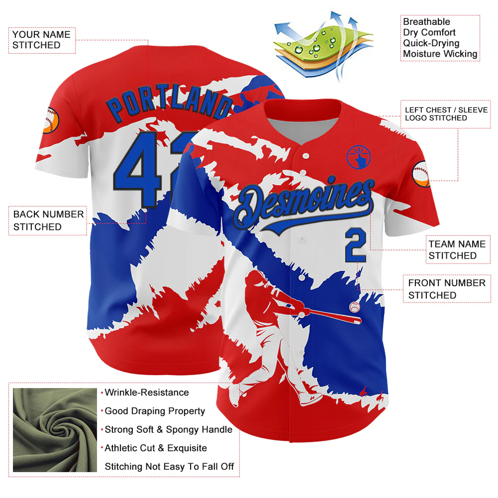 Custom Fire Red Thunder Blue-Black 3D Paraguay Paraguayan Flag Authentic Baseball Jersey - Image 3