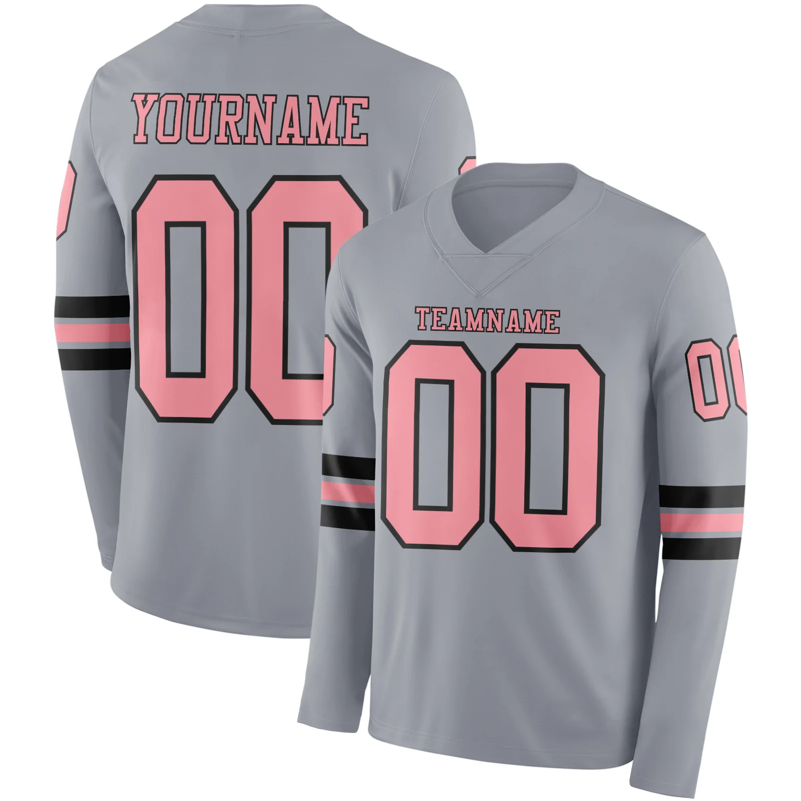 Custom Gray Medium Pink-Black Long Sleeve Authentic Football Jersey
