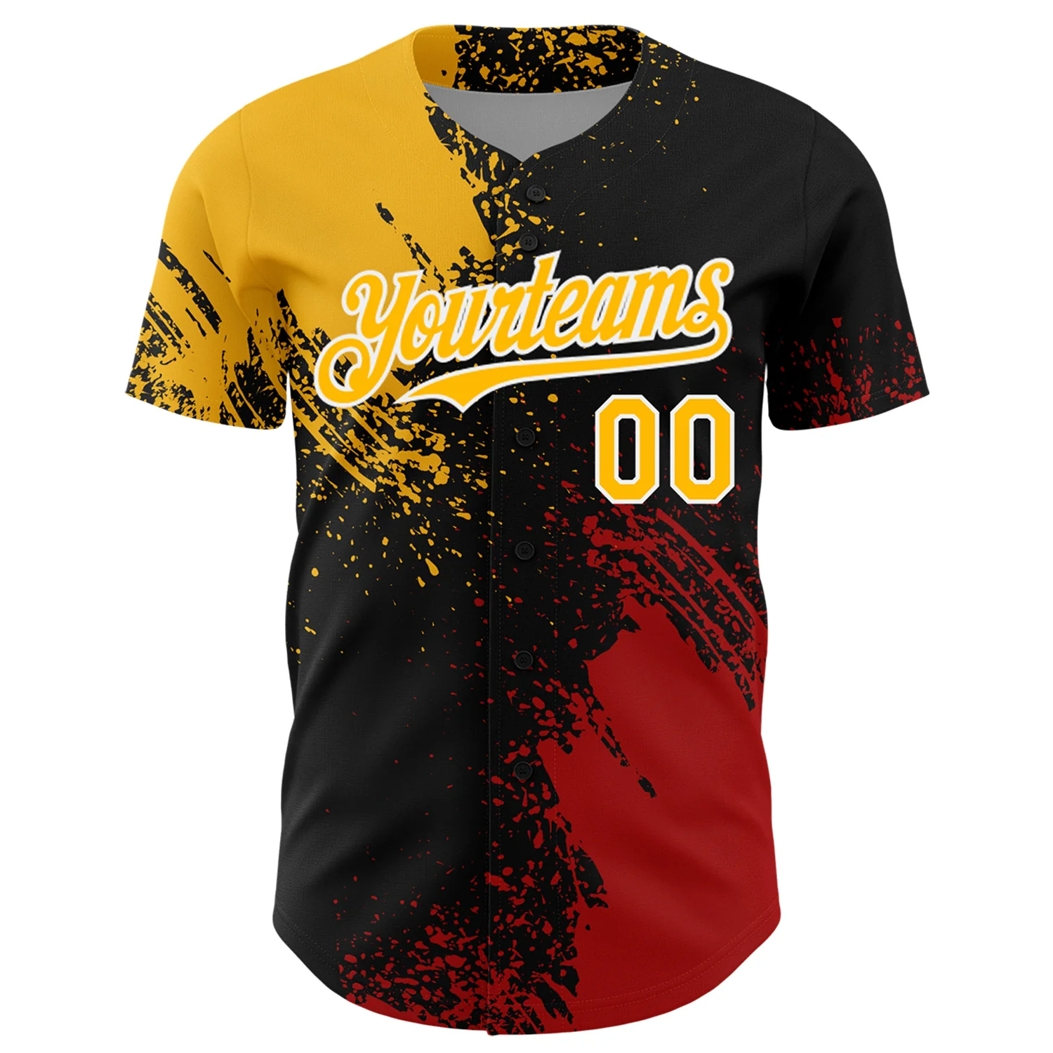 Custom Gold Black-Red 3D Pattern Design Abstract Brush Stroke Authentic Baseball Jersey - Image 2