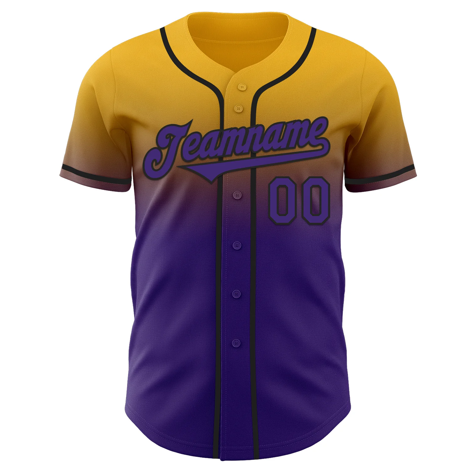 Custom Gold Purple-Black Authentic Fade Fashion Baseball Jersey - Image 2