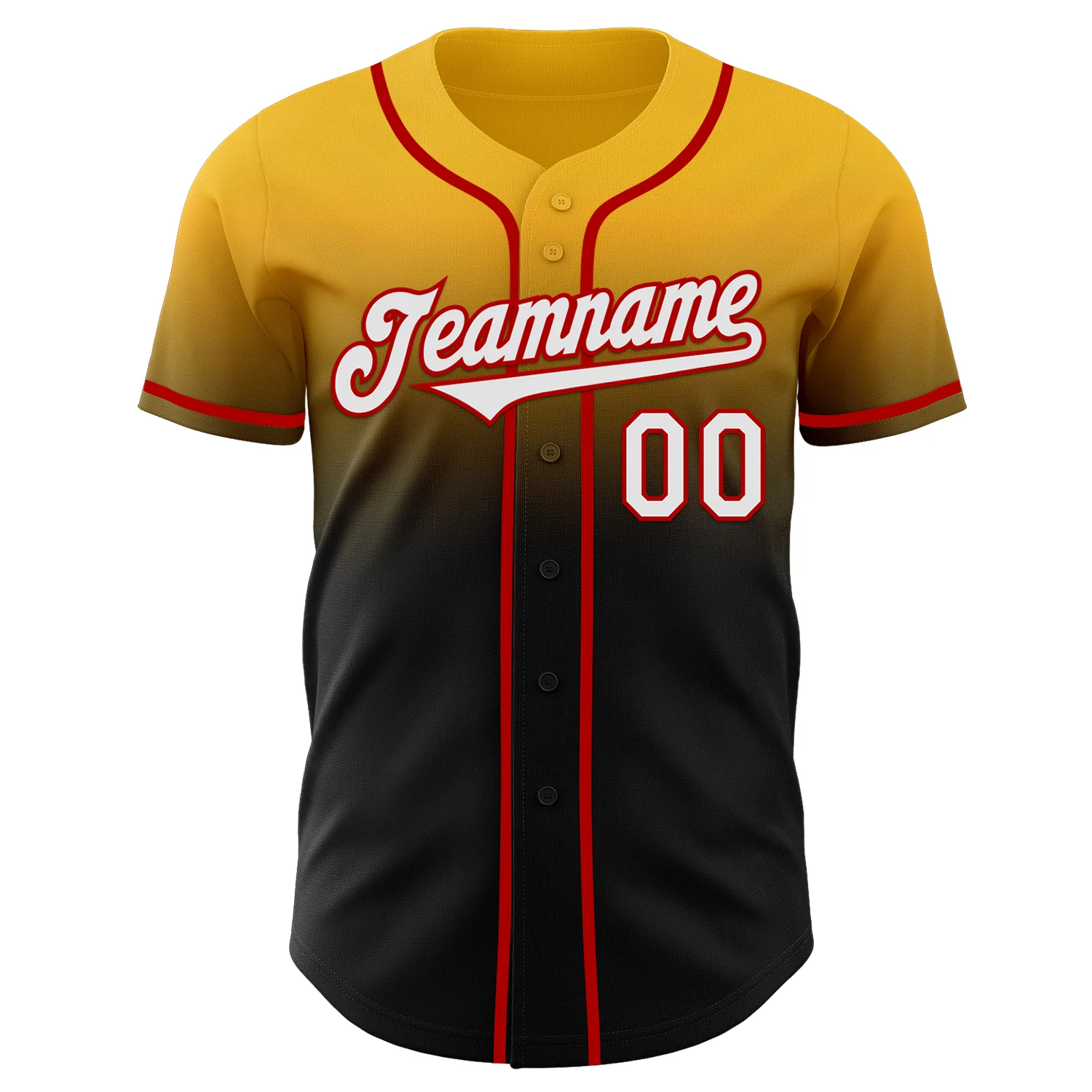 Custom Gold Black-Red Authentic Fade Fashion Baseball Jersey - Image 2