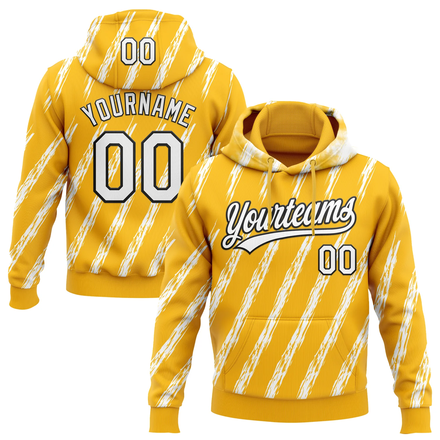 Custom Stitched Gold White-Black 3D Pattern Design Line Sportswear Pullover Sweatshirt Hoodie