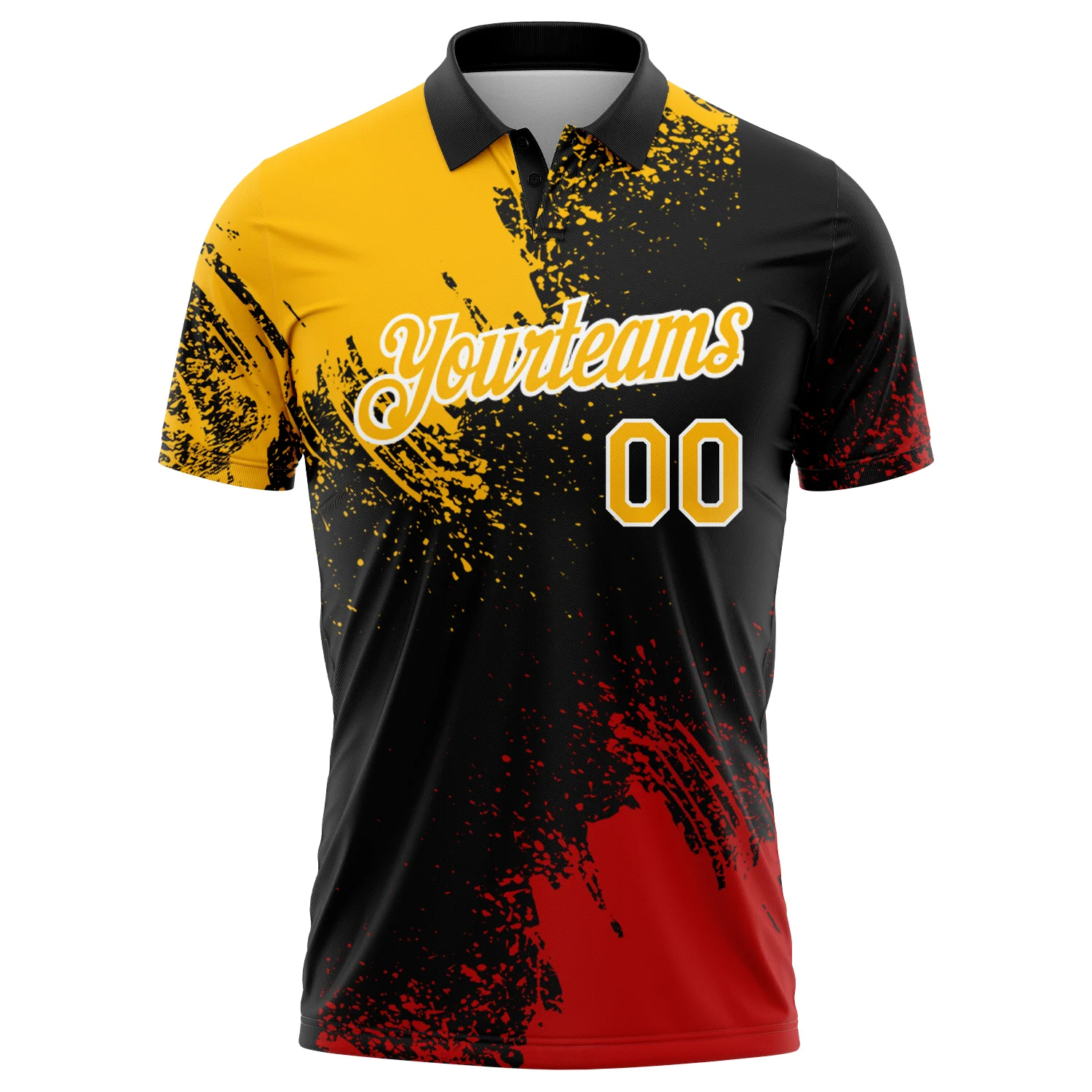 Custom Gold Black-Red 3D Pattern Design Abstract Brush Stroke Performance Polo Shirt - Image 2