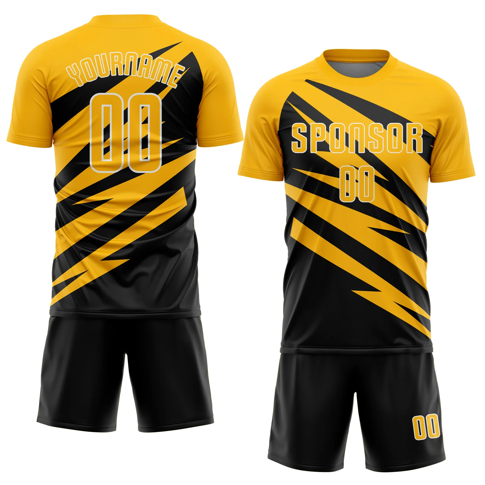 Custom Gold Black-White Abstract Line Sports Sublimation Soccer Uniform Jersey - Image 2