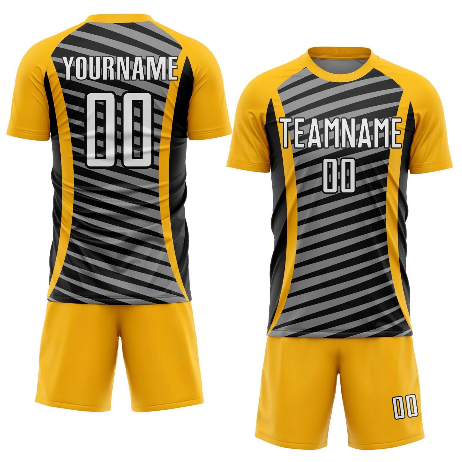 Custom Gold White-Black Stripe Line Sublimation Soccer Uniform Jersey - Image 2