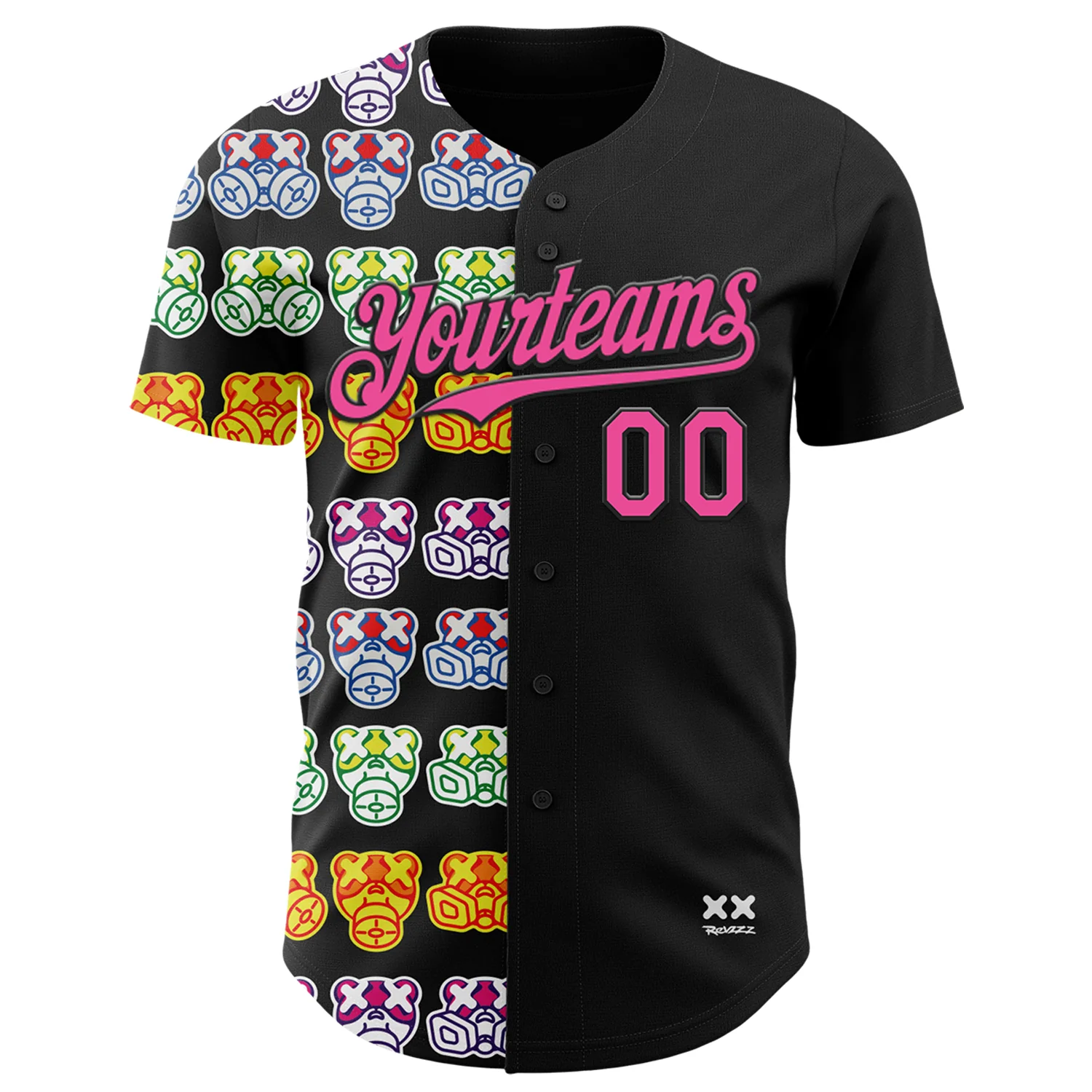 Custom Black Pink 3D Revzzz Half Masked Authentic Baseball Jersey - Image 2