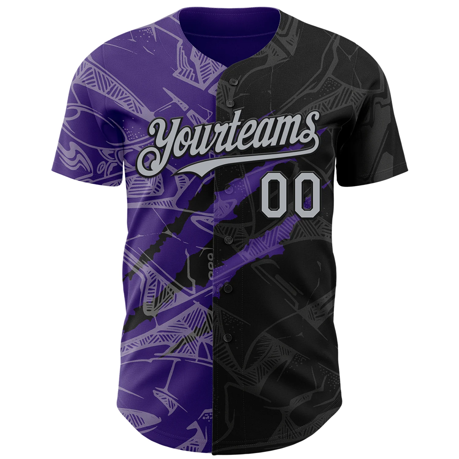 Custom Graffiti Pattern Gray Black-Purple 3D Scratch Authentic Baseball Jersey - Image 2