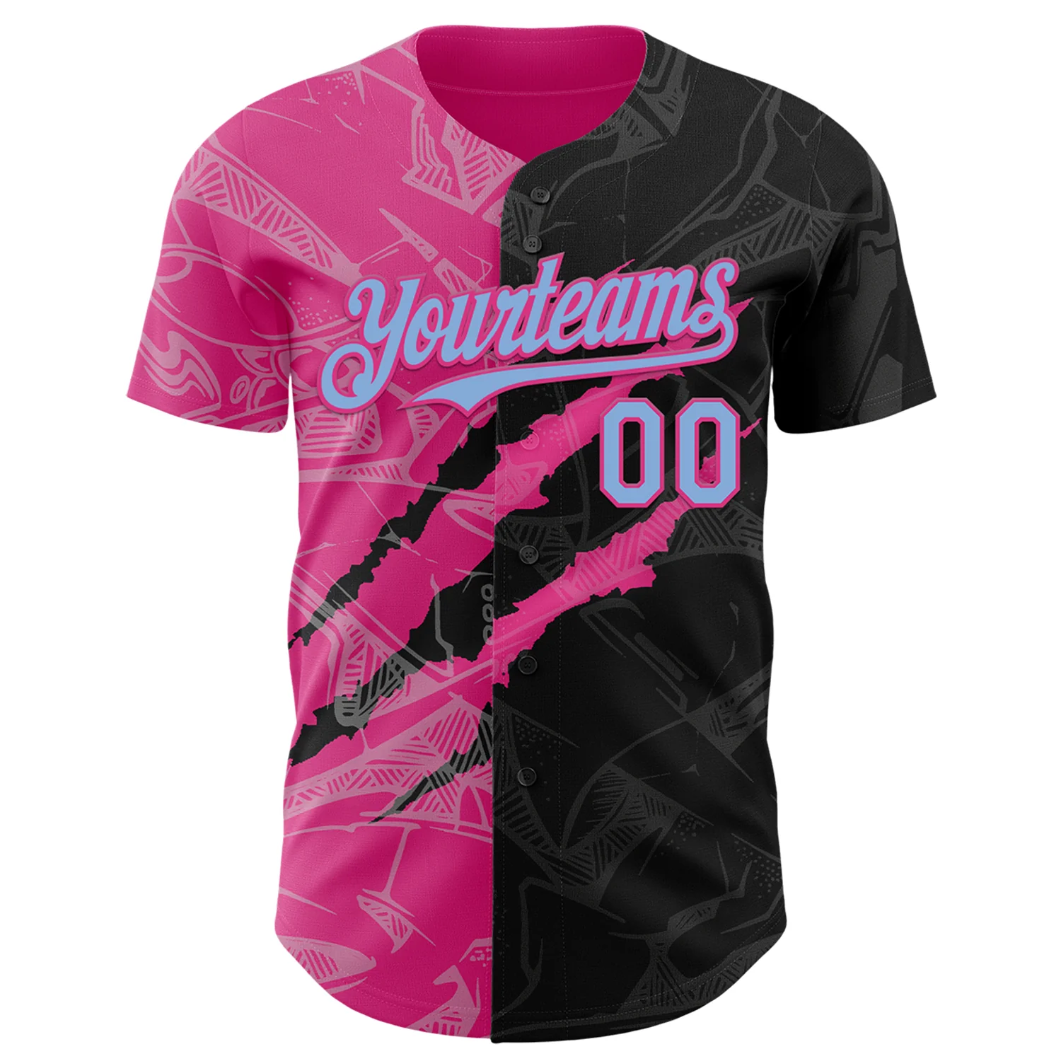 Custom Graffiti Pattern Light Blue Black-Pink 3D Scratch Authentic Baseball Jersey - Image 2