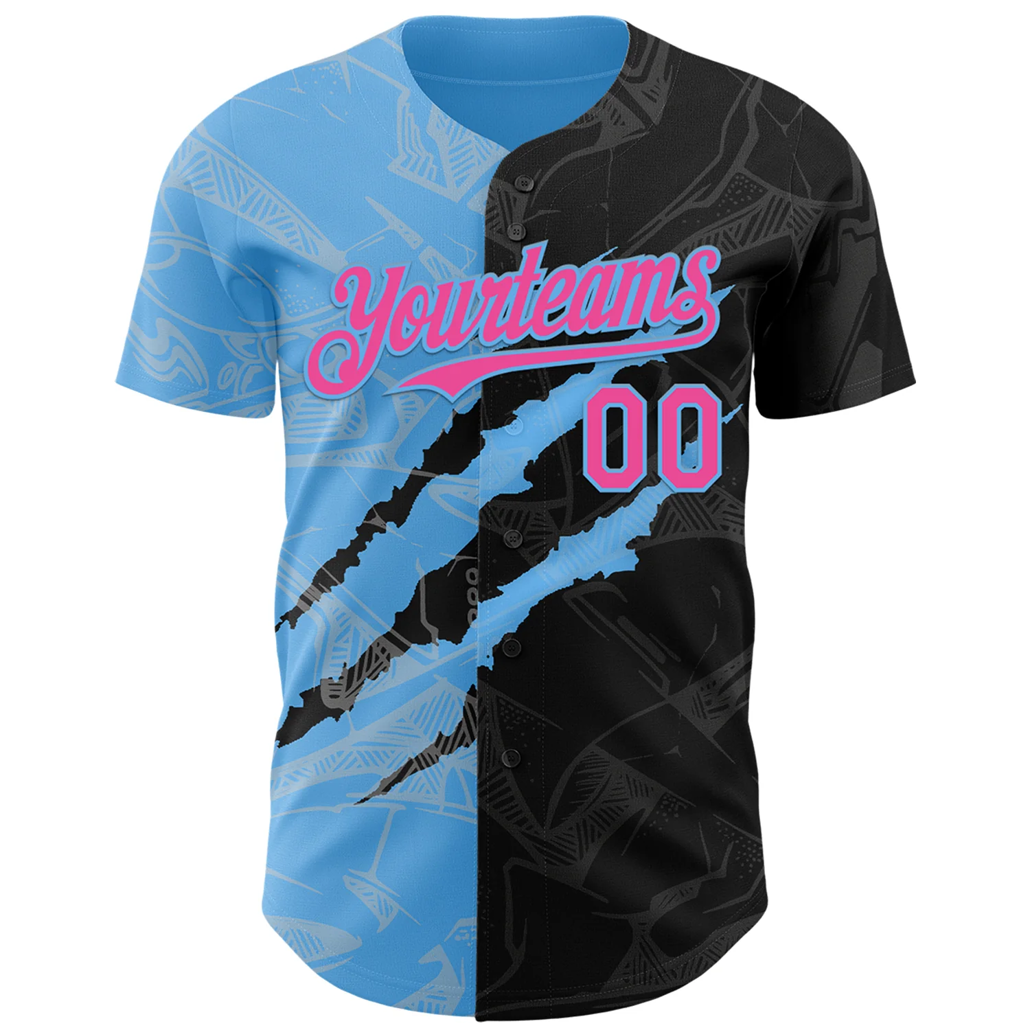 Custom Graffiti Pattern Pink Black-Sky Blue 3D Scratch Authentic Baseball Jersey - Image 2