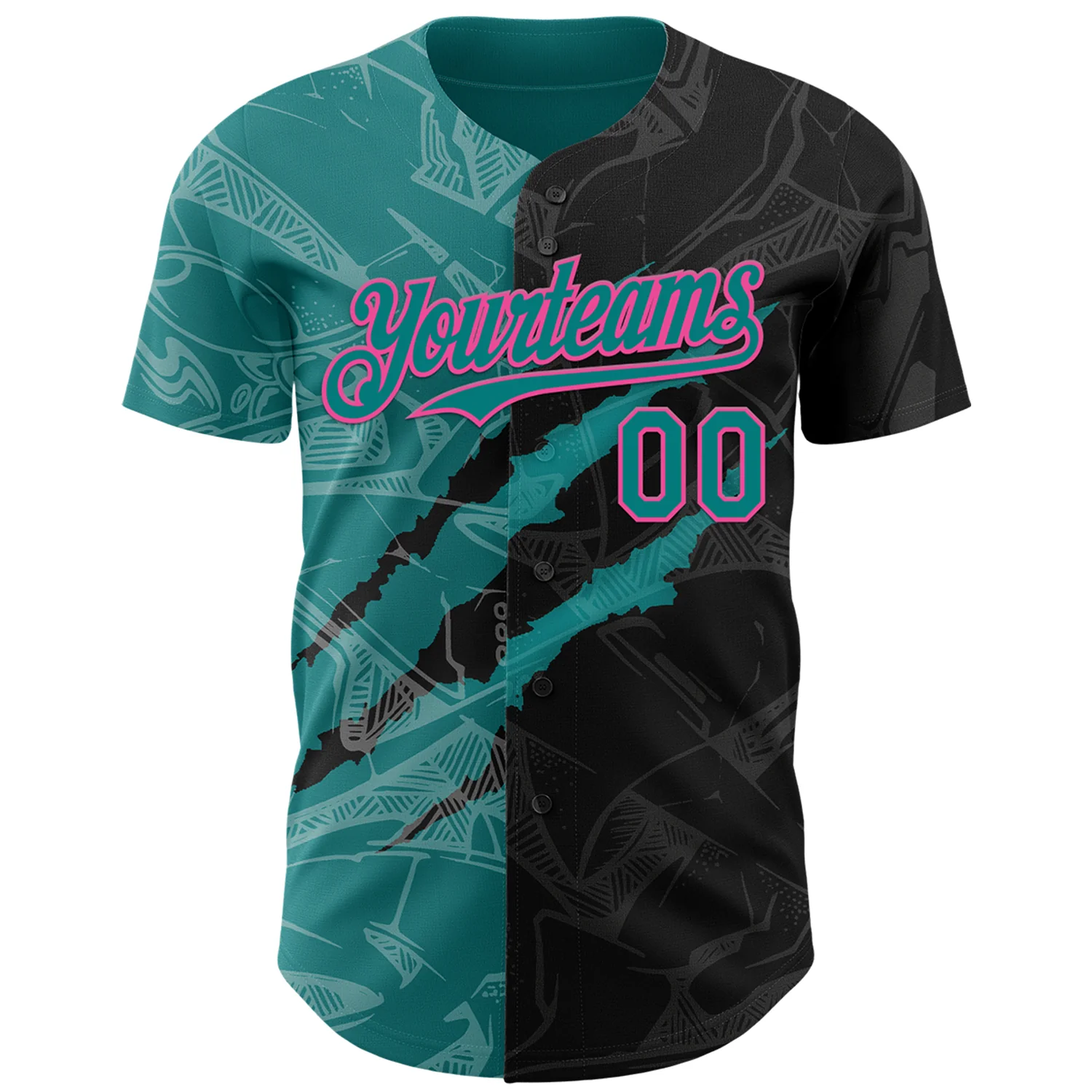 Custom Graffiti Pattern Teal Black-Pink 3D Scratch Authentic Baseball Jersey - Image 2
