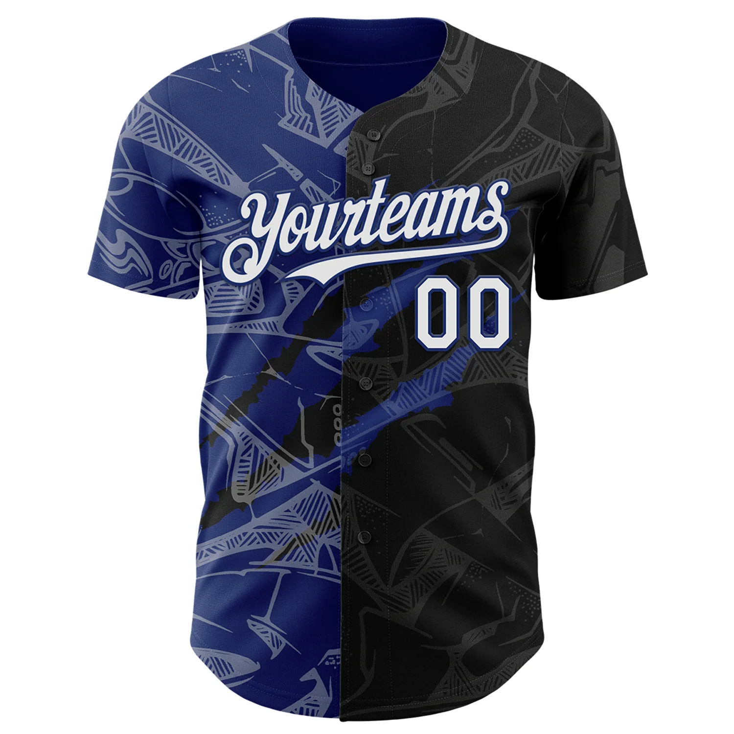 Custom Graffiti Pattern White Black-Royal 3D Scratch Authentic Baseball Jersey - Image 2