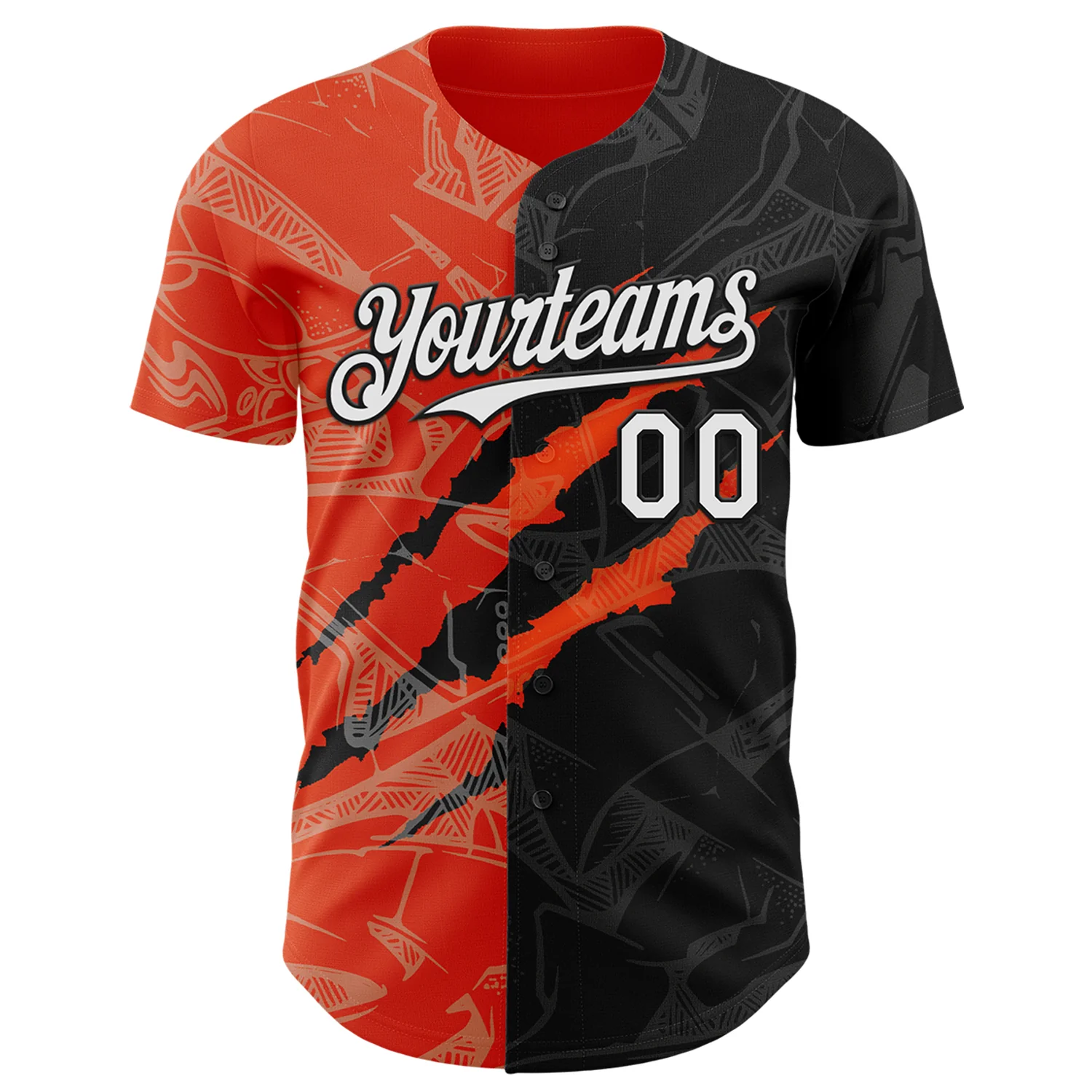 Custom Graffiti Pattern White Black-Orange 3D Scratch Authentic Baseball Jersey - Image 2