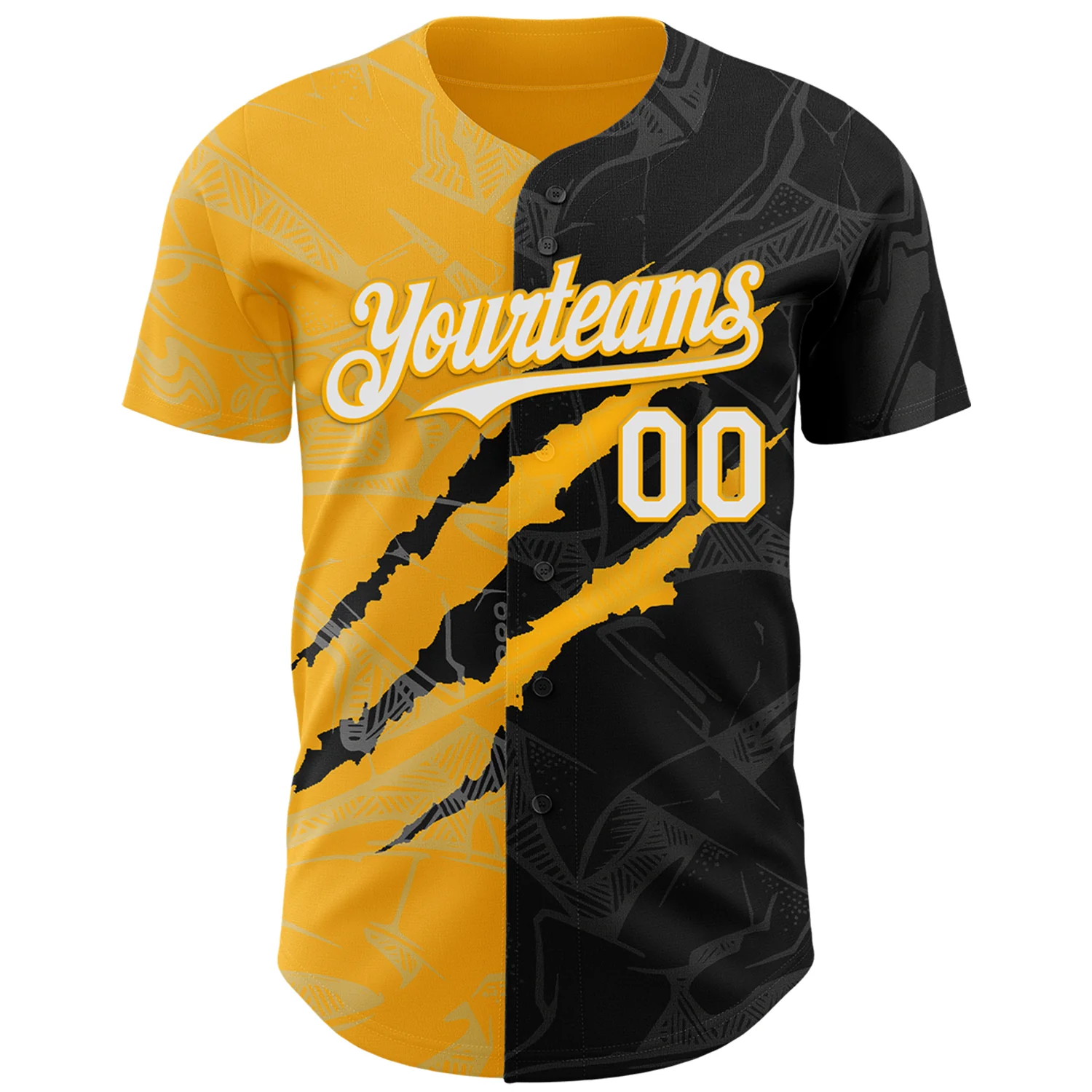 Custom Graffiti Pattern White Black-Gold 3D Scratch Authentic Baseball Jersey - Image 2