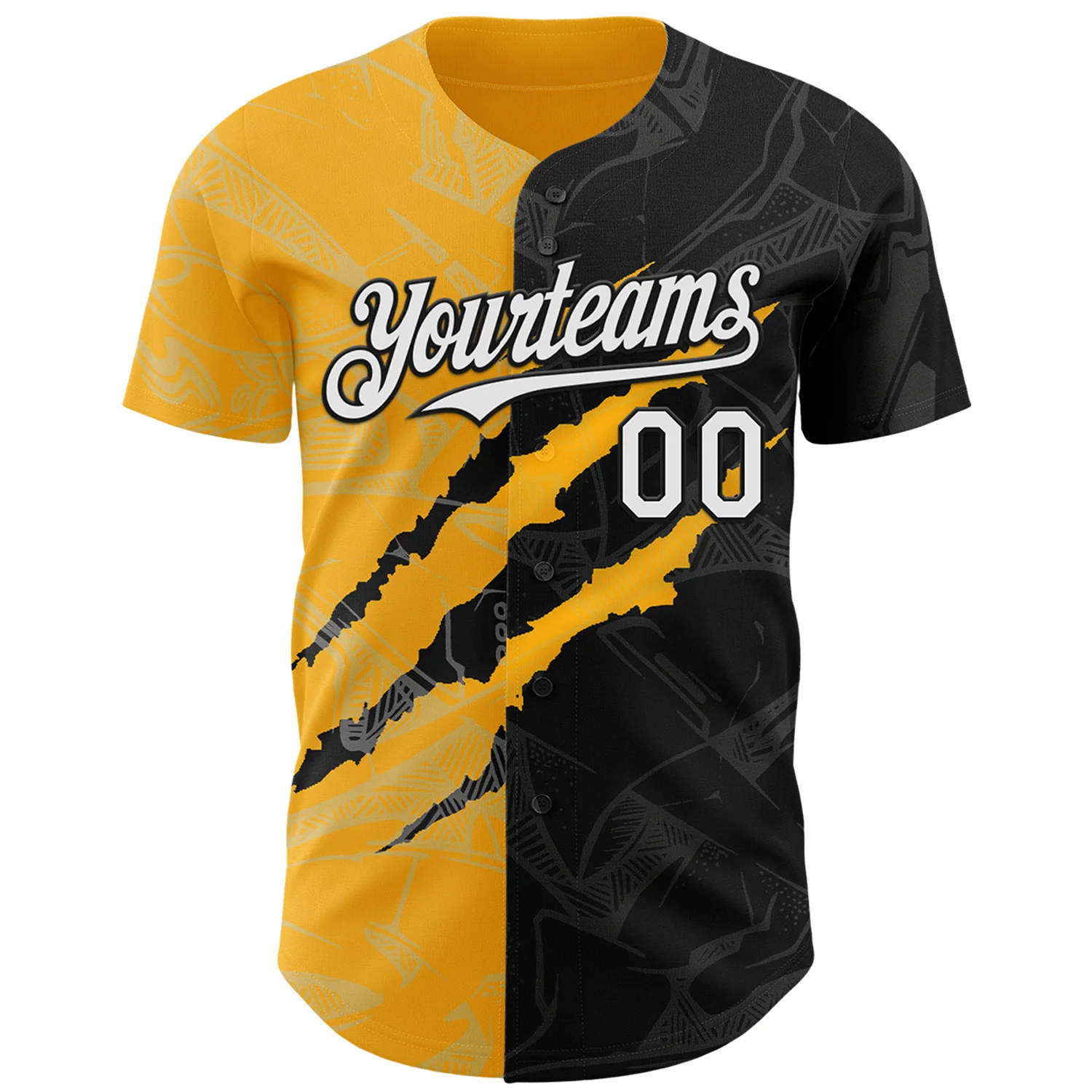 Custom Graffiti Pattern White Black-Gold 3D Scratch Authentic Baseball Jersey - Image 2