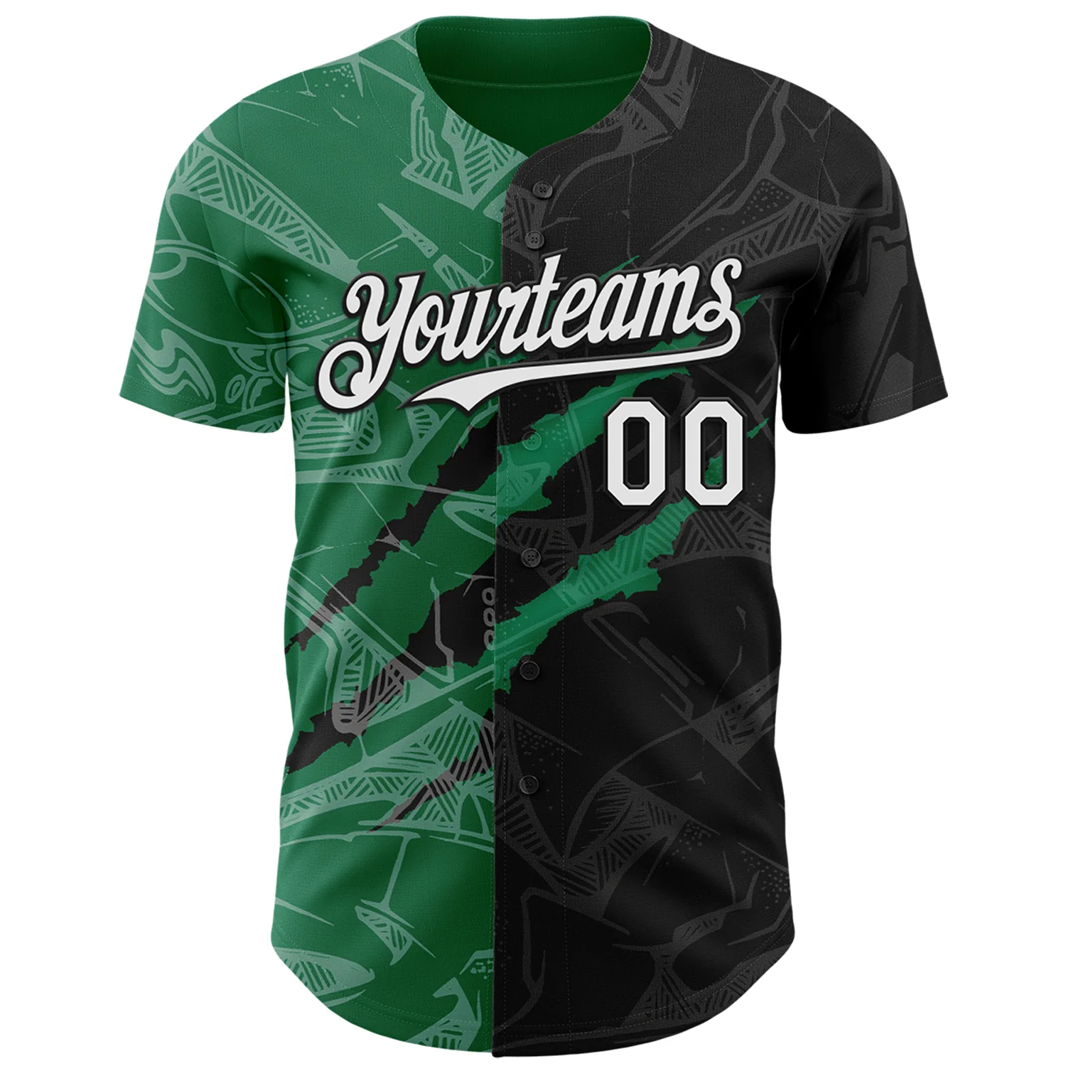 Custom Graffiti Pattern White Black-Kelly Green 3D Scratch Authentic Baseball Jersey - Image 2