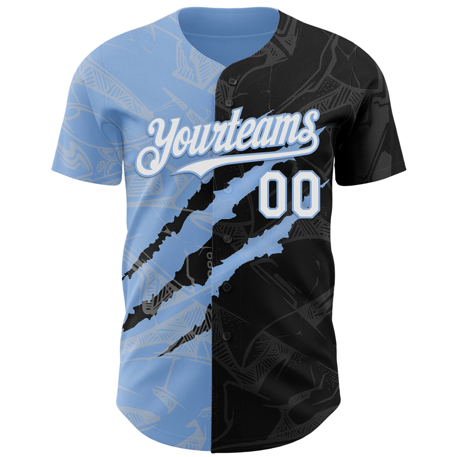 Custom Graffiti Pattern White Black-Light Blue 3D Scratch Authentic Baseball Jersey - Image 2