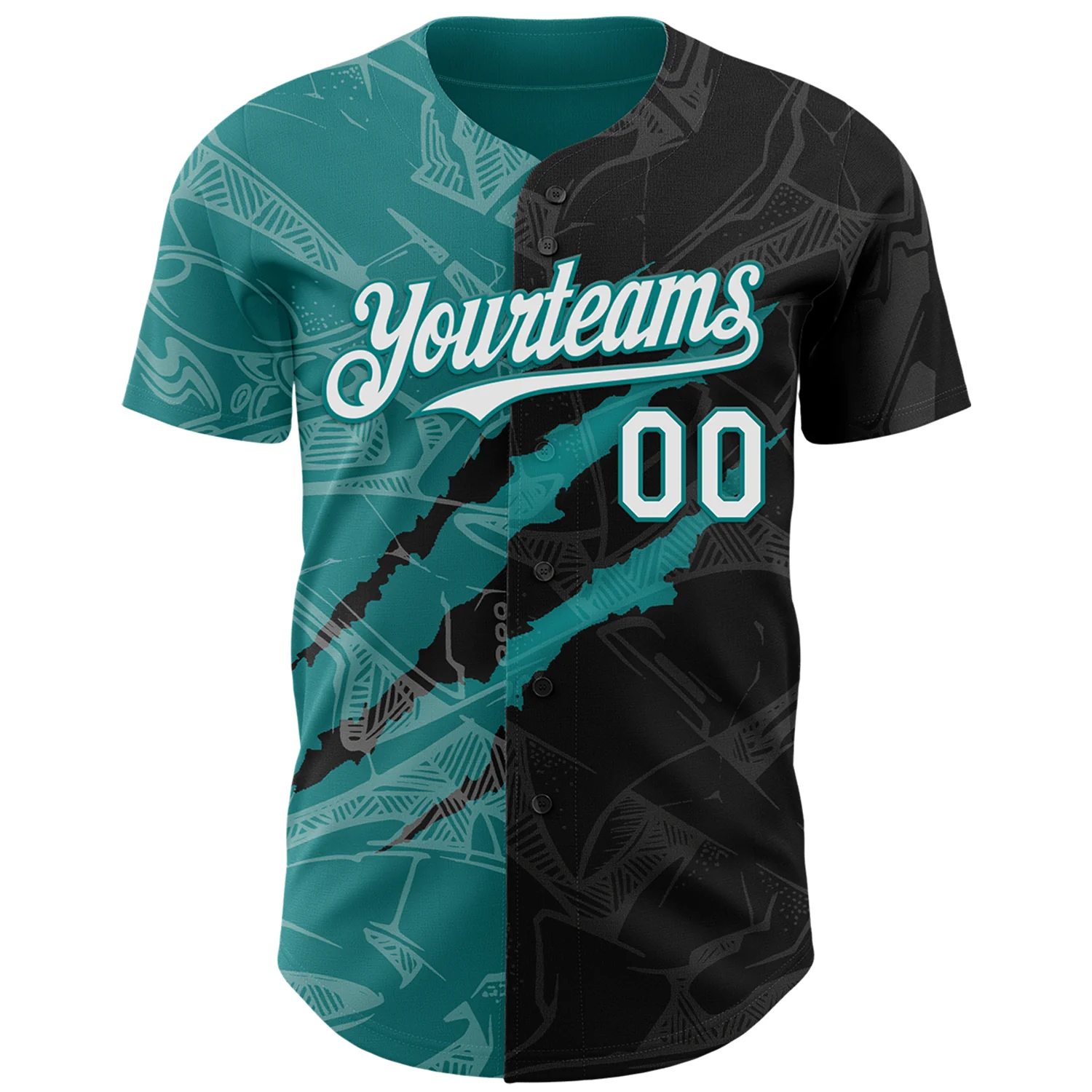 Custom Graffiti Pattern White Black-Teal 3D Scratch Authentic Baseball Jersey - Image 2