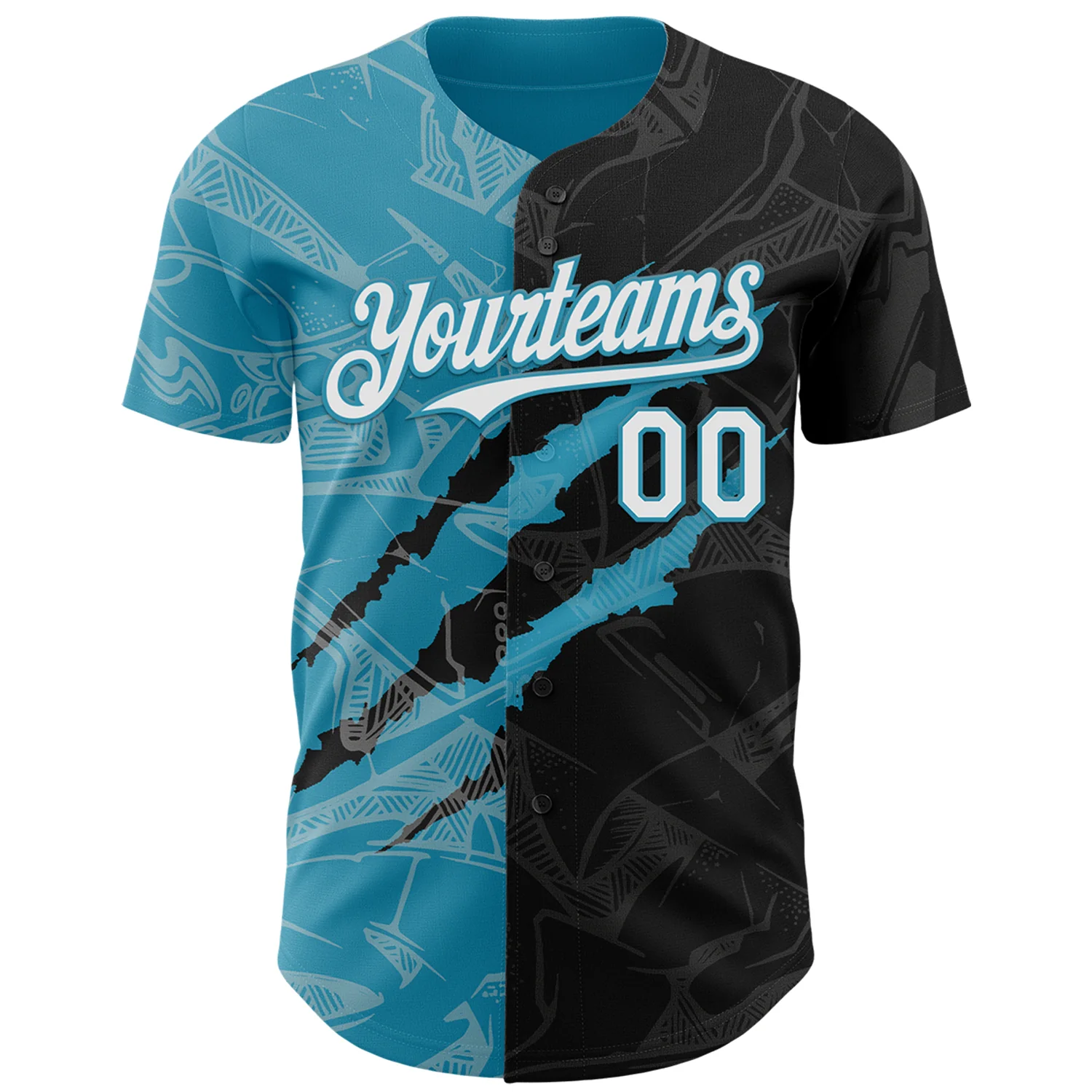 Custom Graffiti Pattern White Black-Panther Blue 3D Scratch Authentic Baseball Jersey - Image 2