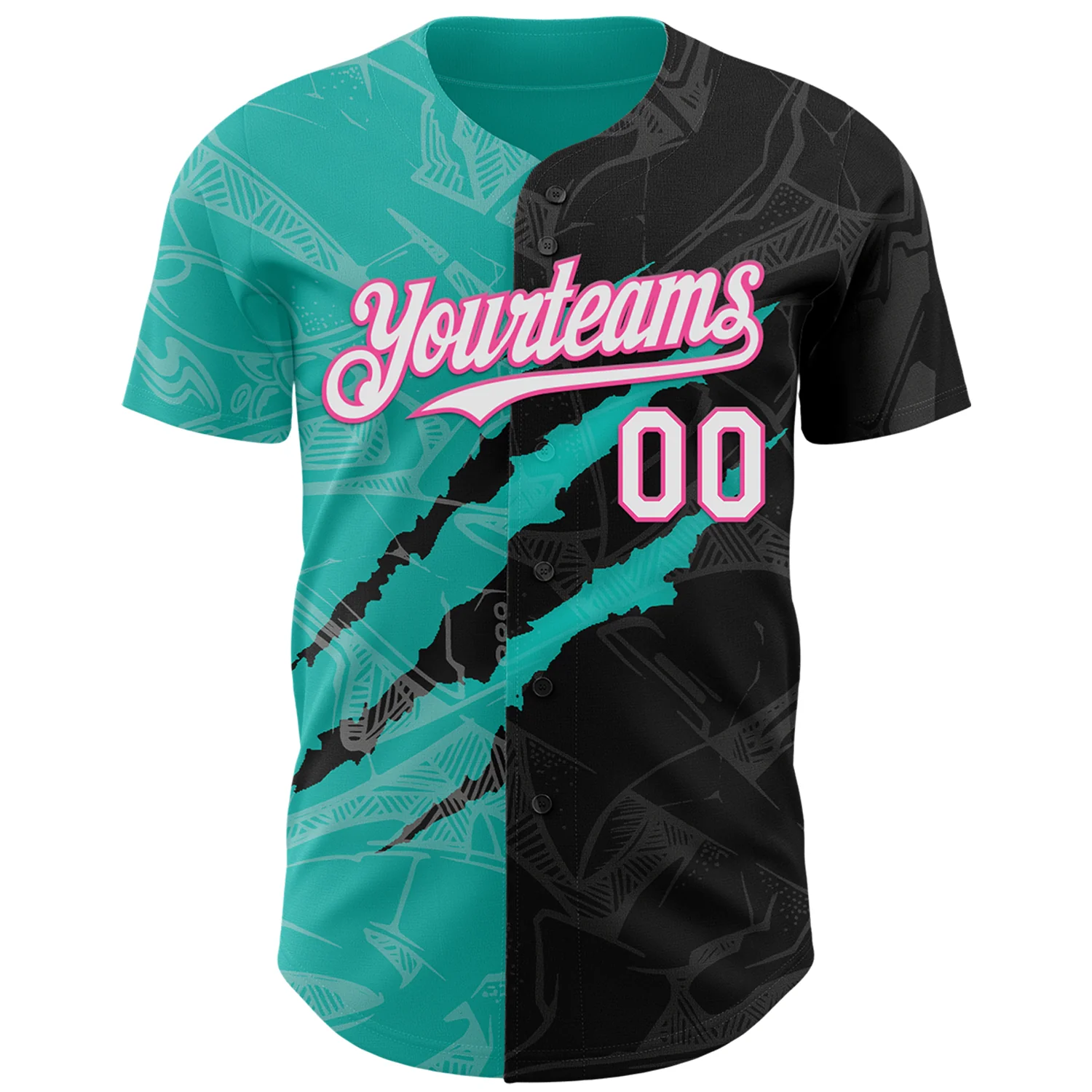Custom Graffiti Pattern White Black Aqua-Pink 3D Scratch Authentic Baseball Jersey - Image 2