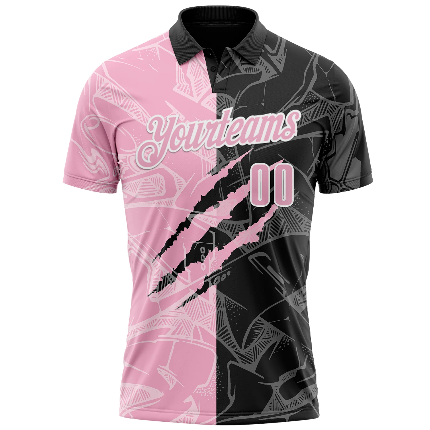 Custom Graffiti Pattern Light Pink Black-White 3D Scratch Performance Polo Shirt - Image 2