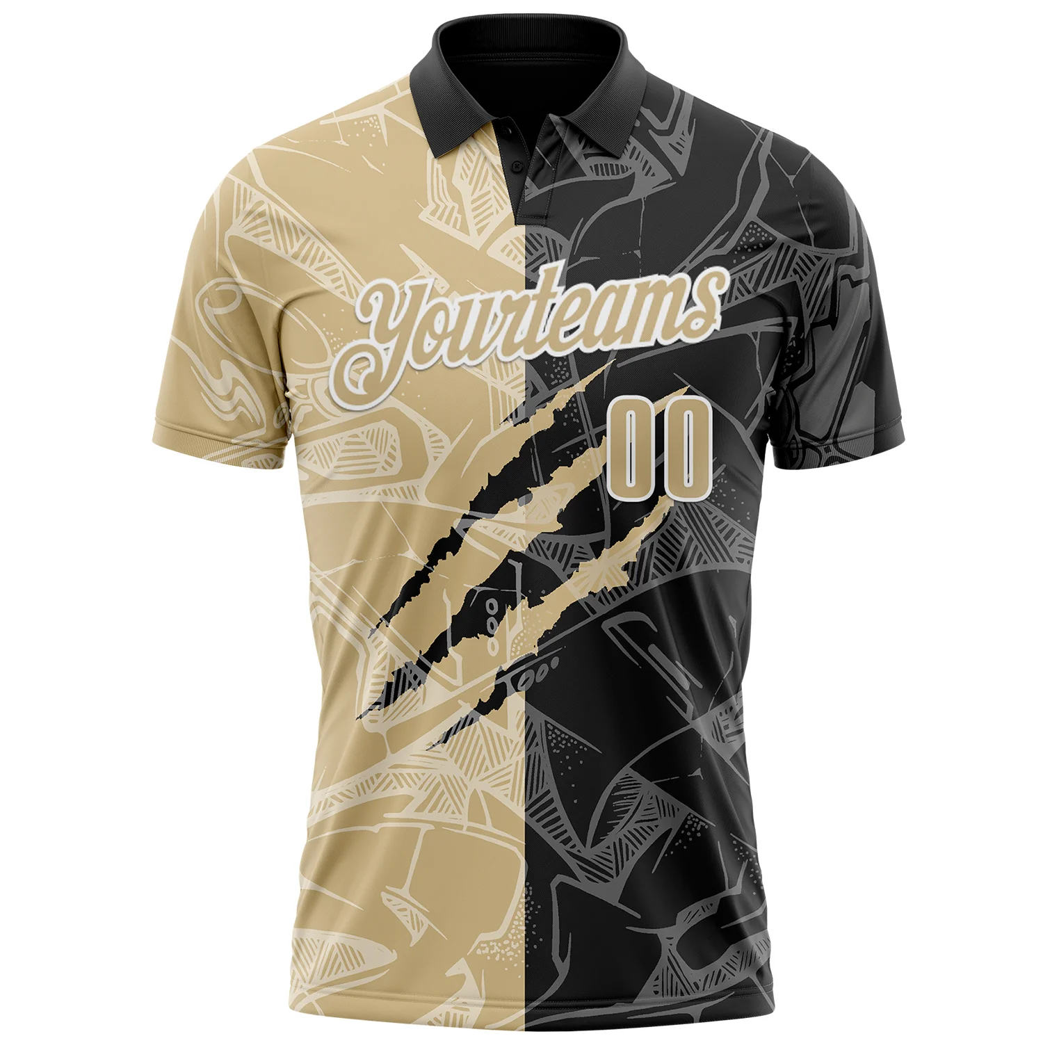 Custom Graffiti Pattern Vegas Gold Black-White 3D Scratch Performance Polo Shirt - Image 2