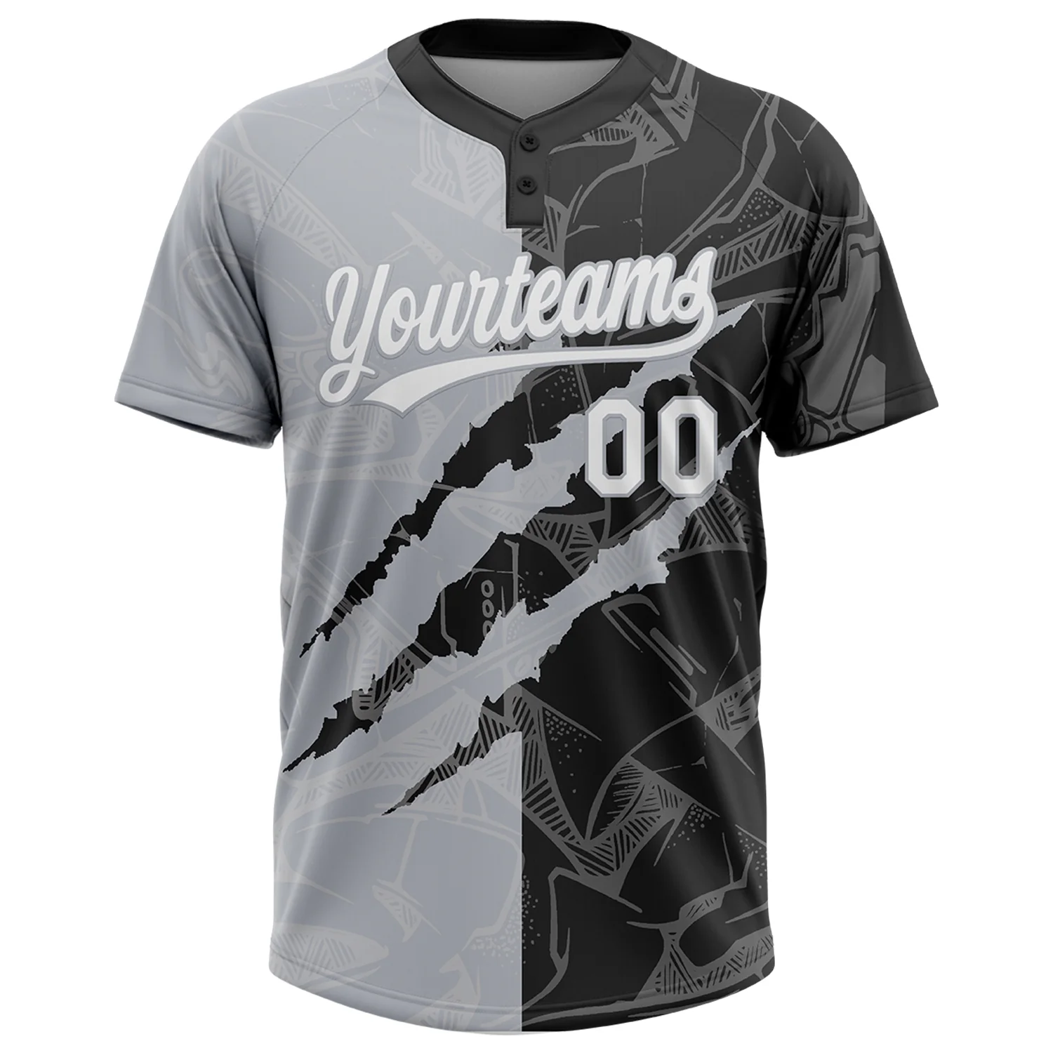 Custom Graffiti Pattern White Black-Gray 3D Scratch Two-Button Unisex Softball Jersey - Image 2
