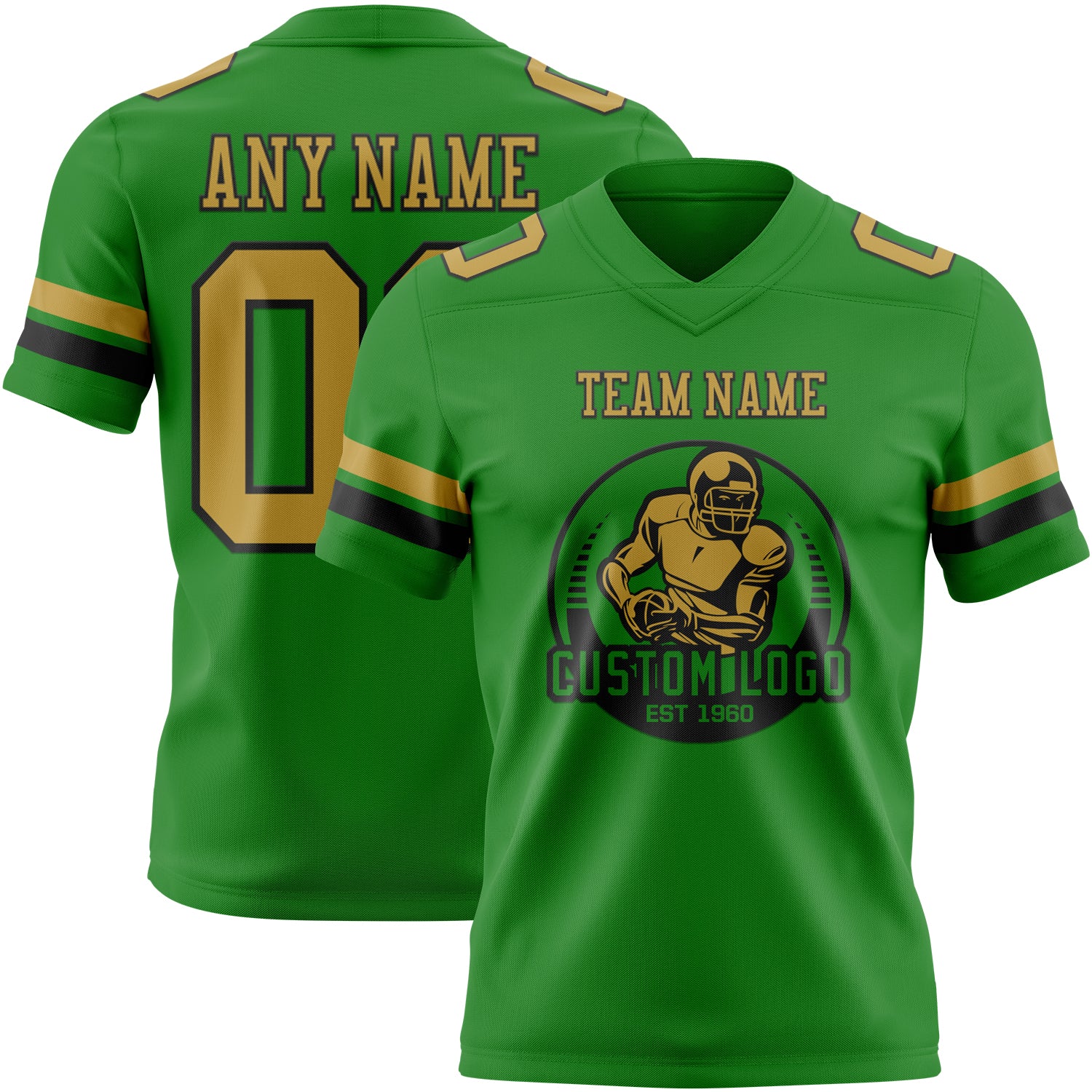 Custom Grass Green Old Gold-Black Authentic Football Jersey - Image 2