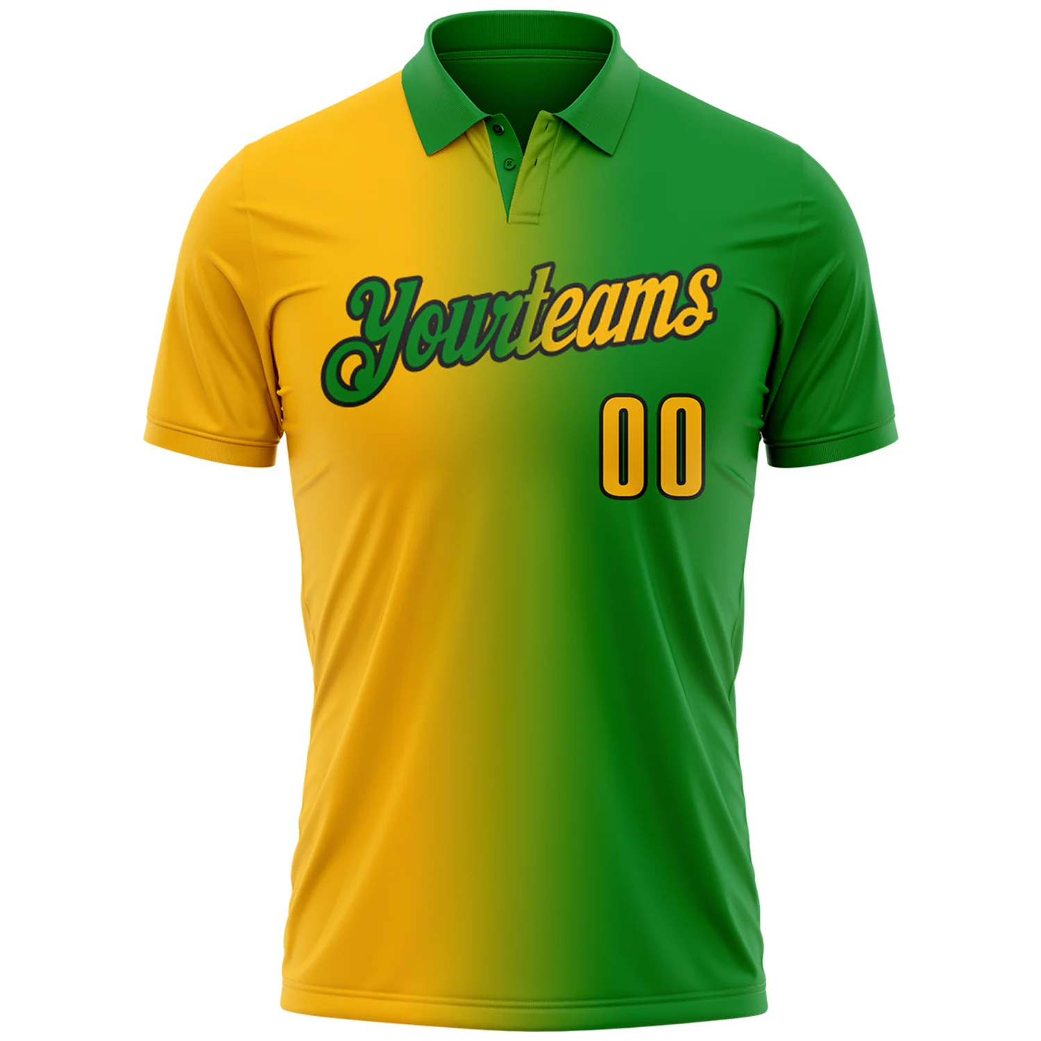 Custom Grass Green Gold-Black 3D Gradient Fashion Performance Polo Shirt - Image 2