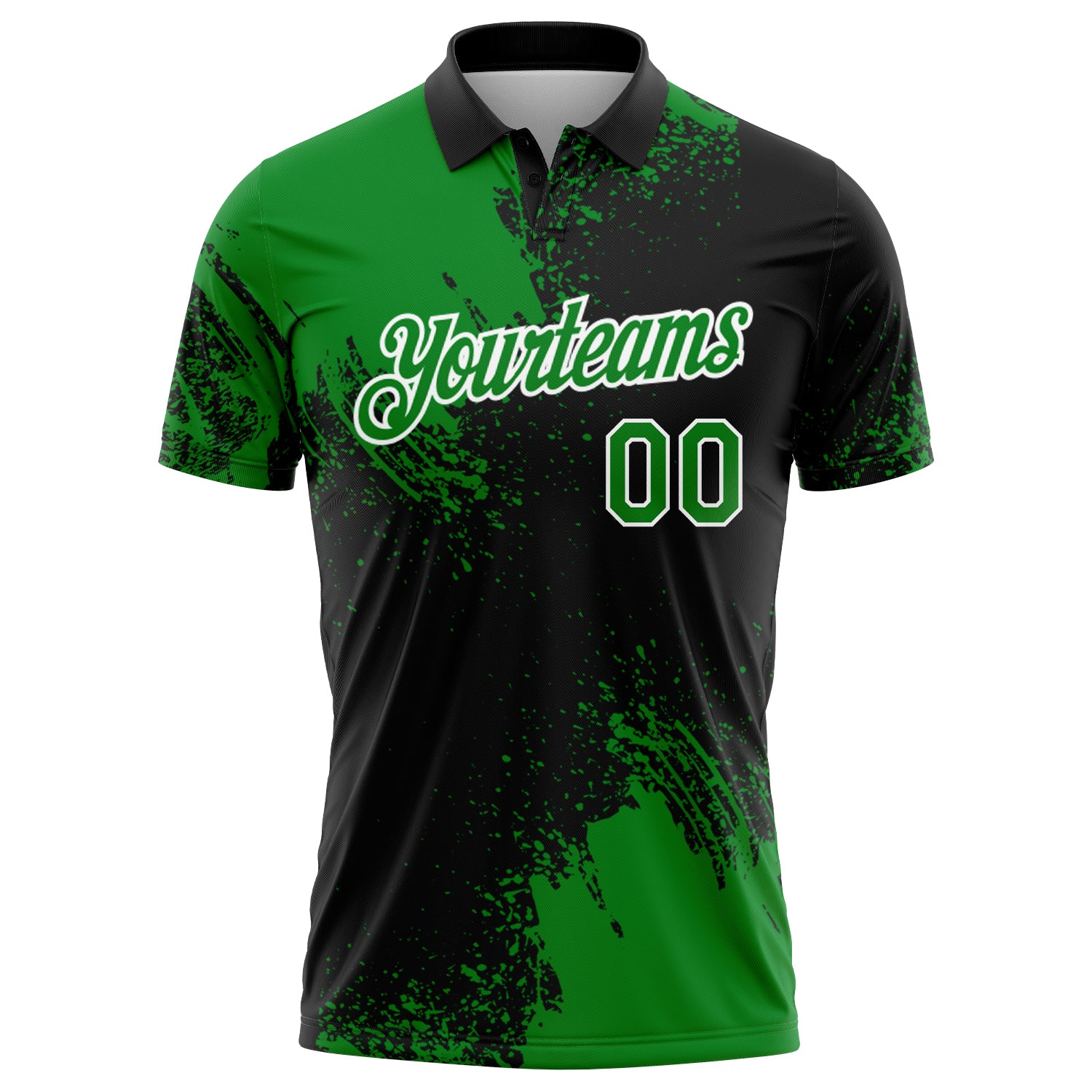 Custom Grass Green Black-White 3D Pattern Design Abstract Brush Stroke Performance Polo Shirt - Image 2