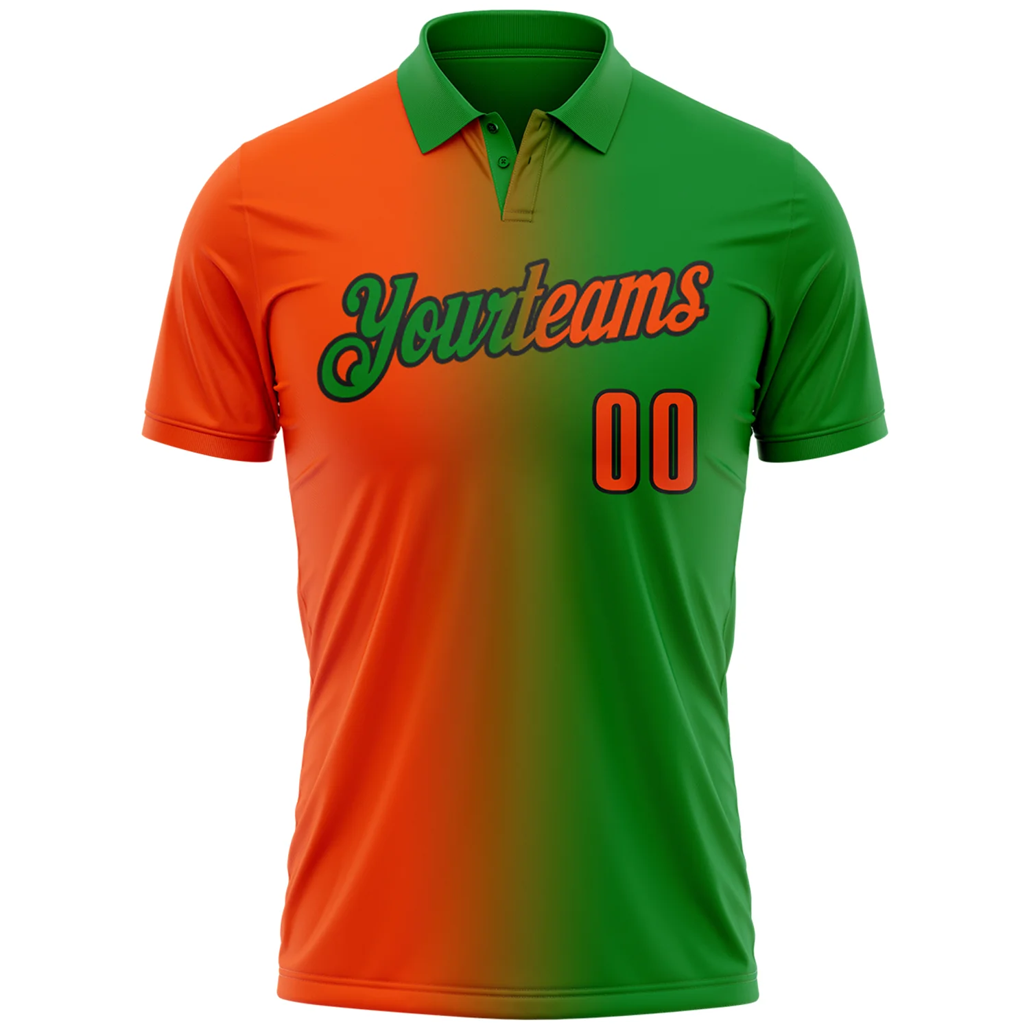 Custom Grass Green Orange-Black 3D Gradient Fashion Performance Polo Shirt - Image 2