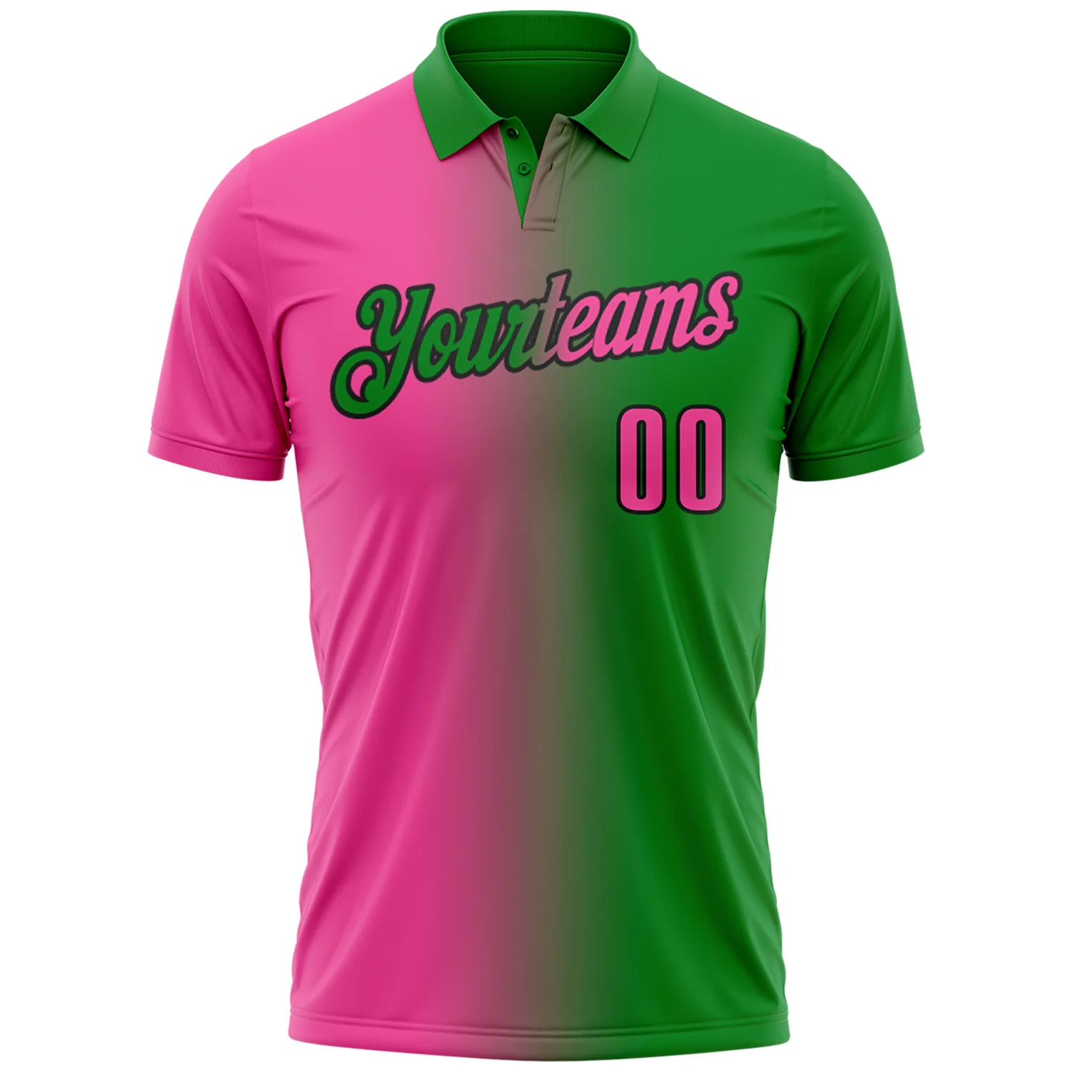 Custom Grass Green Pink-Black 3D Gradient Fashion Performance Polo Shirt - Image 2